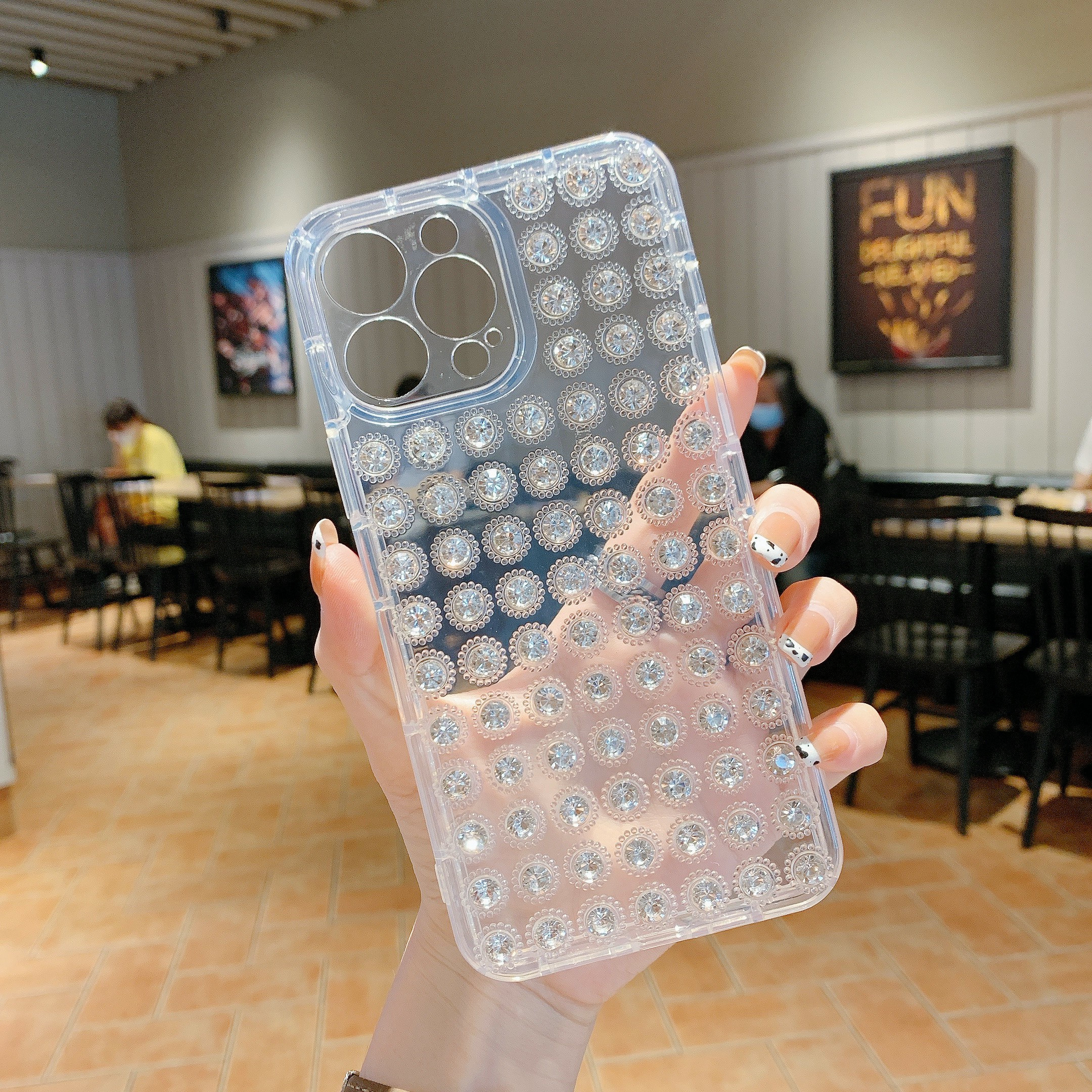 

1.6mm Rhinestone Decor Precise Cutout Anti-drop Transparent TPU + PC Phone Case Cover for iPhone 13 Pro Max 6.7 inch, iPhone 13 Pro Max