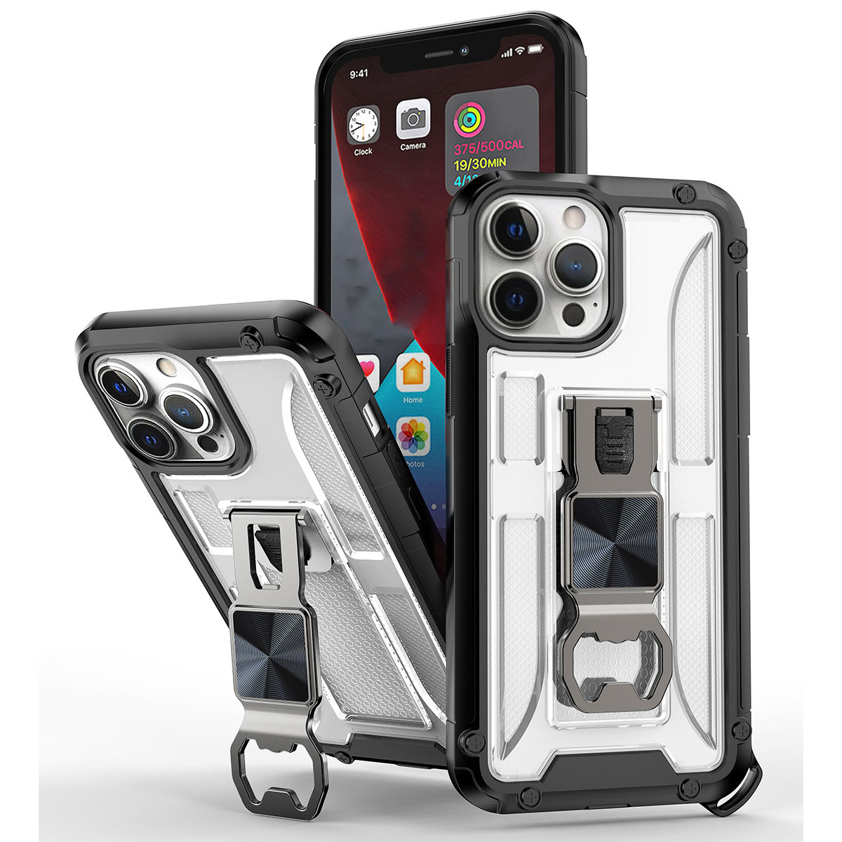 

Military Grade Car Mount Kickstand Anti-Slip Hard PC + Flexible Soft TPU Phone Cover for iPhone 13 Pro 6.1 inch - White, iPhone 13 Pro