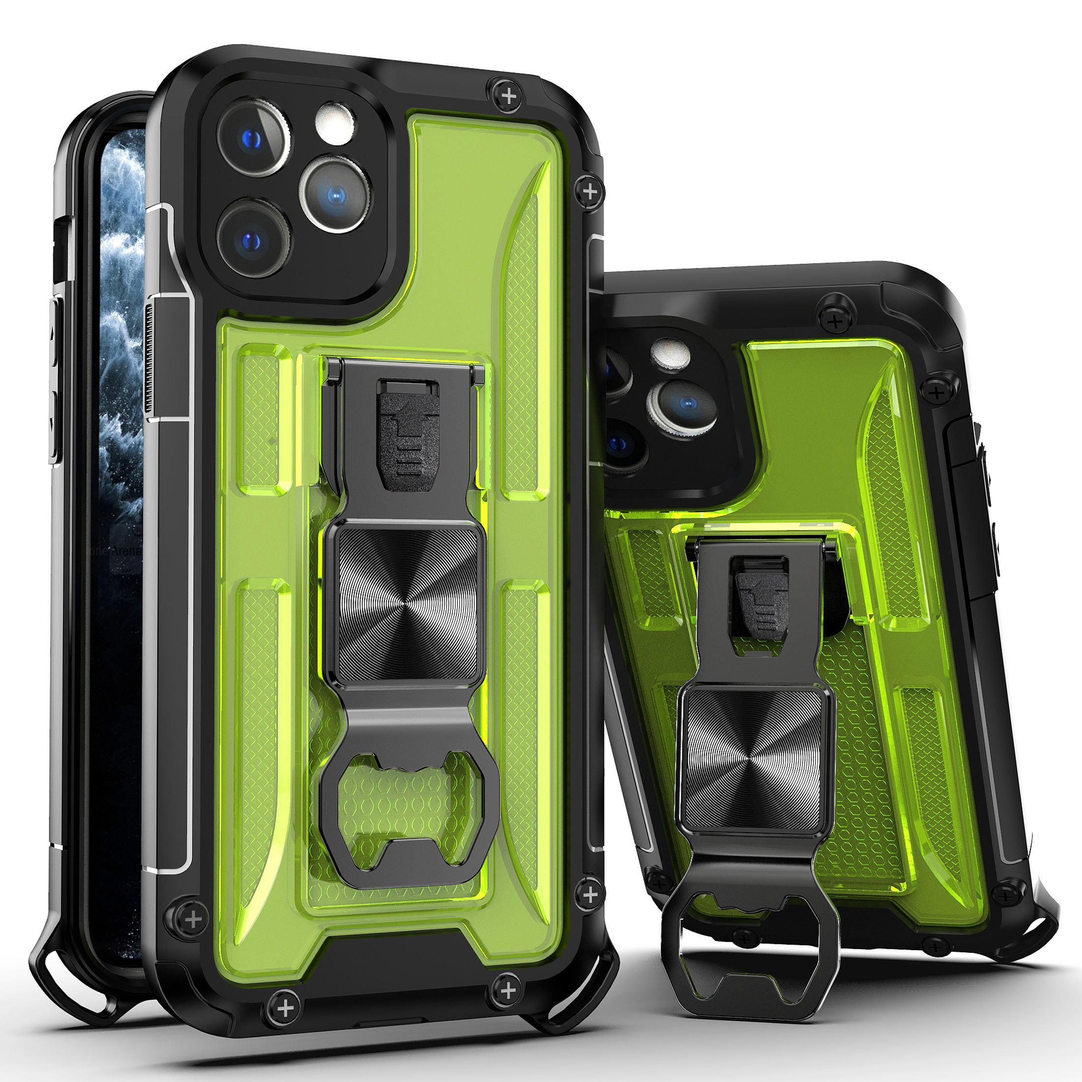

Kickstand Design Built-in Magnetic Metal Sheet Anti-Drop Soft TPU + Hard PC Hybrid Case Cover for iPhone 12 Pro Max 6.7 inch - Yellow, iPhone 12 Pro Max