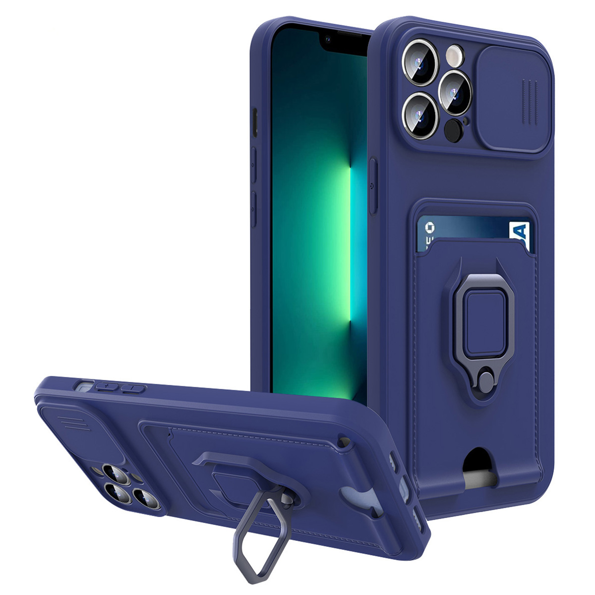 

Multifunctional Well-Protected Anti-Drop TPU Phone Case Cover with Rotatable Finger Ring Kickstand for iPhone 13 Pro Max 6.7 inch - Blue, iPhone 13 Pro Max