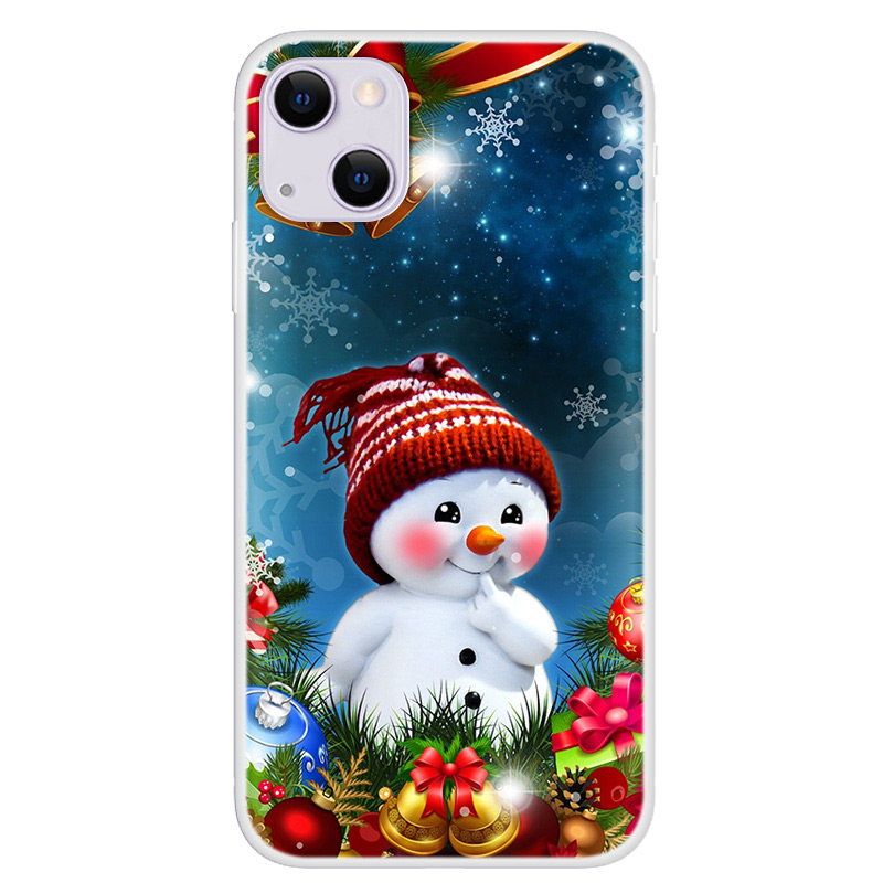 

Санта Рождественская Елка Шаблон Печати Slim TPU Защитный Чехол Для Телефона Для IPhone 13 6.1 Дюймов - Мультфильм Снеговик, iPhone 13