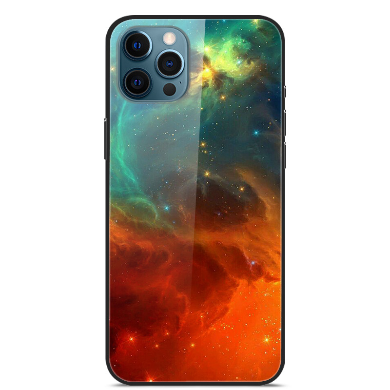 

Pattern Printing Tempered Glass Back Slim Fit Shockproof TPU Bumper Protective Case for iPhone 13 Pro Max 6.7 inch - Color Sky, iPhone 13 Pro Max
