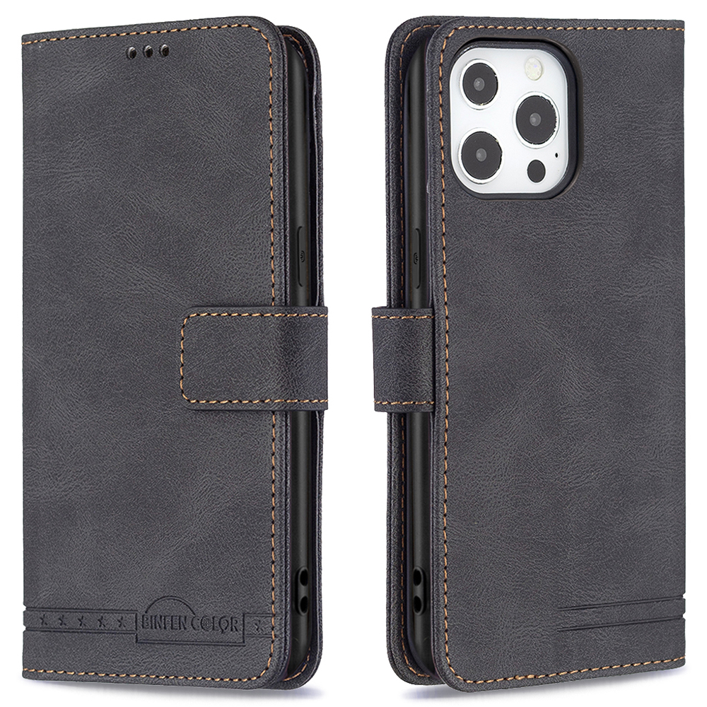 

BINFEN COLOR BF09 Drop Buffer Magnetic Closure RFID Blocking Wallet Stand Phone Cover Shell for iPhone 13 Pro Max 6.7 inch - Black, iPhone 13 Pro Max