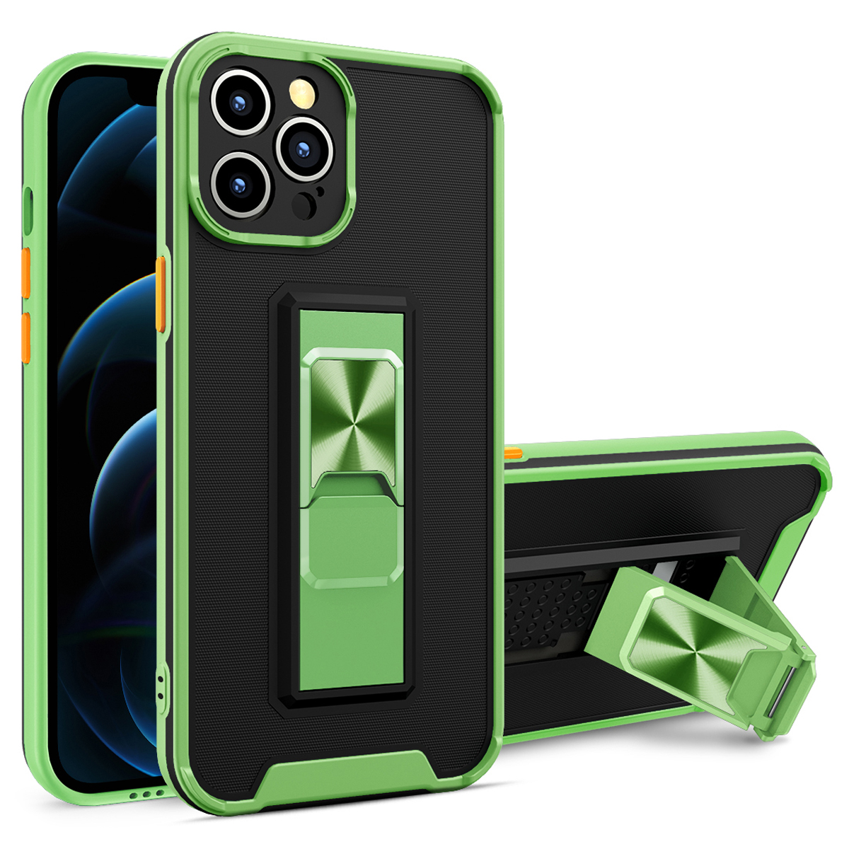 

Антифлянный Двойной Кожи Ощущение Телефона Обратно с Kickstand Для Iphone 12 Pro Max 6,7 Дюйма - Зеленый, iPhone 12 Pro Max