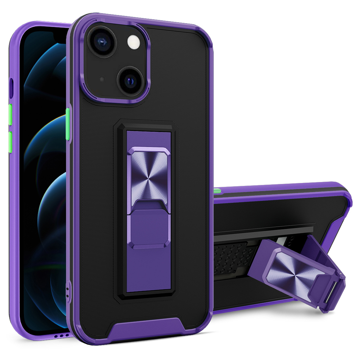 

Двухцветный Кожа, Ощутите Телефон Обратно с Kickstand Для Iphone 13 Mini 5,4 Дюйма - Сирень Фиолетовый, iPhone 13 mini