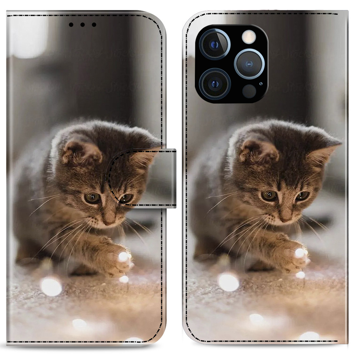 

Full Coverage Stylish Pattern Printing Stand PU Leather Wallet Shockproof Flip Magnetic Case for iPhone 13 Pro Max 6.7 inch - Cute Cat, iPhone 13 Pro Max