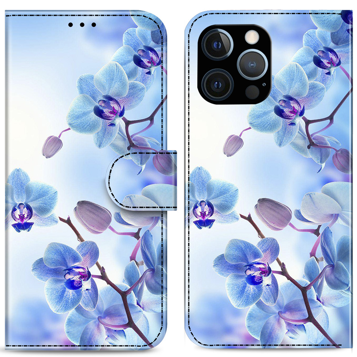 

Full Coverage Stylish Pattern Printing Stand PU Leather Wallet Shockproof Flip Magnetic Case for iPhone 13 Pro Max 6.7 inch - Blue Flower, iPhone 13 Pro Max