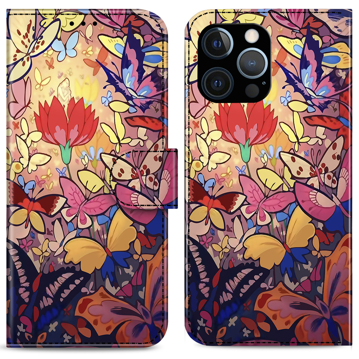 

Для IPhone 13 PRO 6,1 Дюйма Устойчивый К Царапинам Устойчивый К Царапинам Печатная Стенд PU Кожаный Кошелек Ударопрочный Flip Магнитный Чехол - Цветочный Узор, iPhone 13 Pro