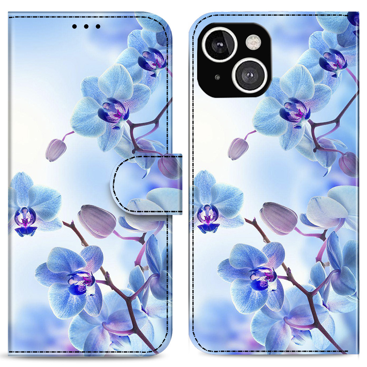 

Pattern Printing STENT Кошелек Магнитное Закрытие PU Кожаный Телефон Защитный Чехол Для IPhone 13 6.1 Дюймов - Синий Цветок, iPhone 13