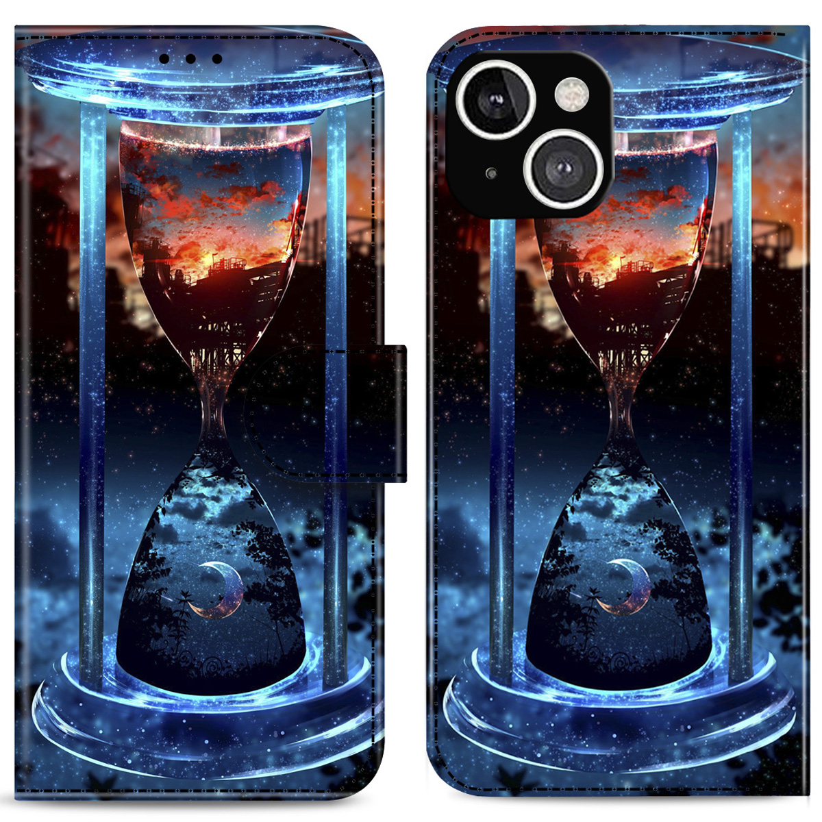 

Vivid Pattern Printing PU Leather Stand Wallet Full Protection Phone Case Shell for iPhone 13 mini 5.4 inch - Hourglass, iPhone 13 mini