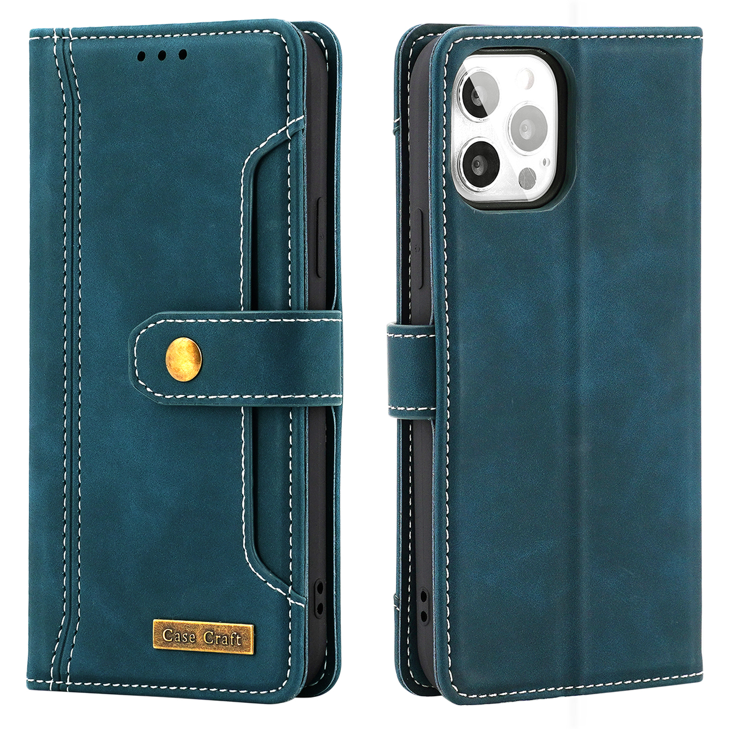 

Case Craft Shock -respende Leather Phone Covert Cover Case с Держателем Внешней Карты Для Iphone 12 Pro Max 6,7 Дюйма - Зеленый, iPhone 12 Pro Max