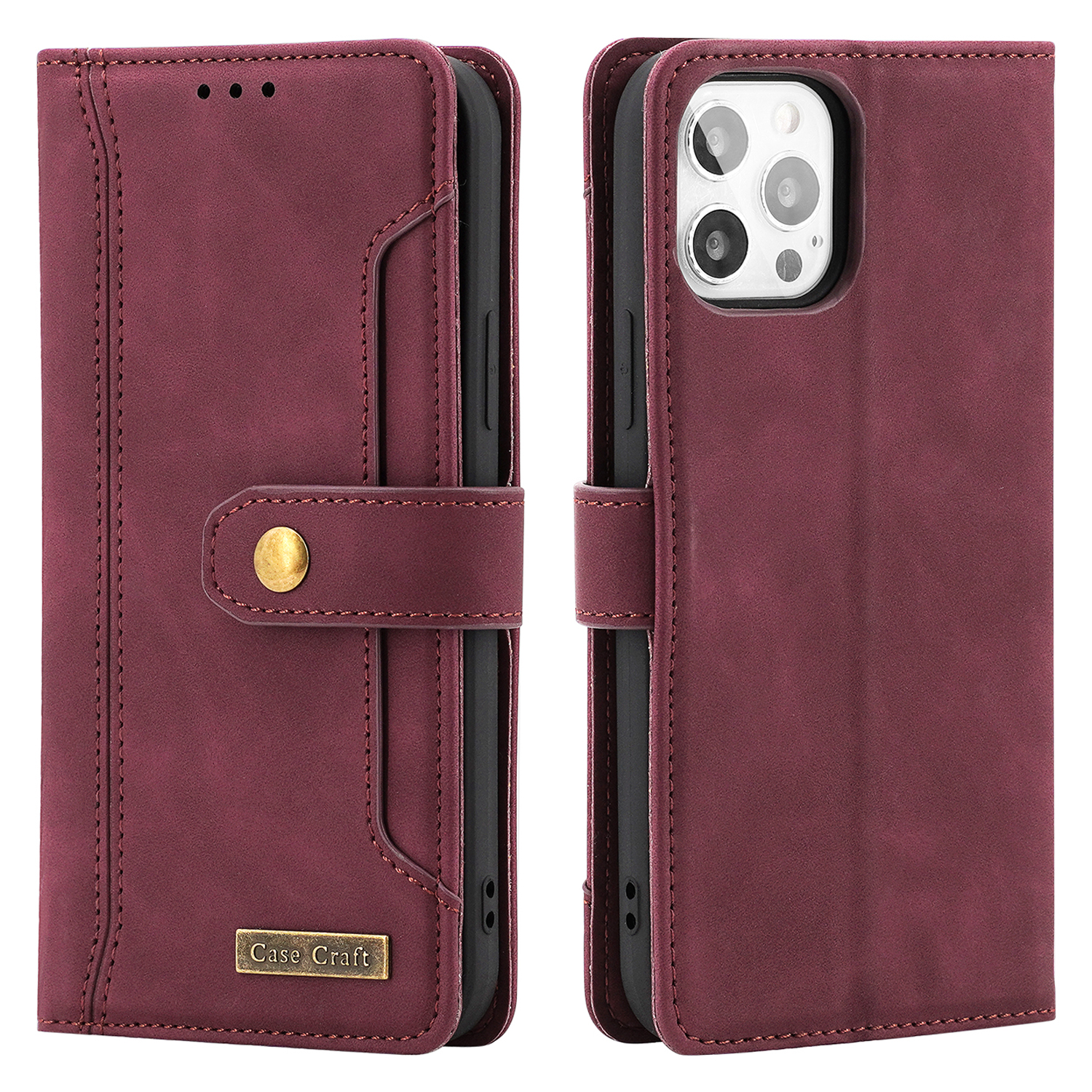 

CASE CRAFT Shockproof PU Leather Phone Wallet Cover Stand Case with Outer Card Holder for iPhone 12 Pro Max 6.7 inch - Red, iPhone 12 Pro Max