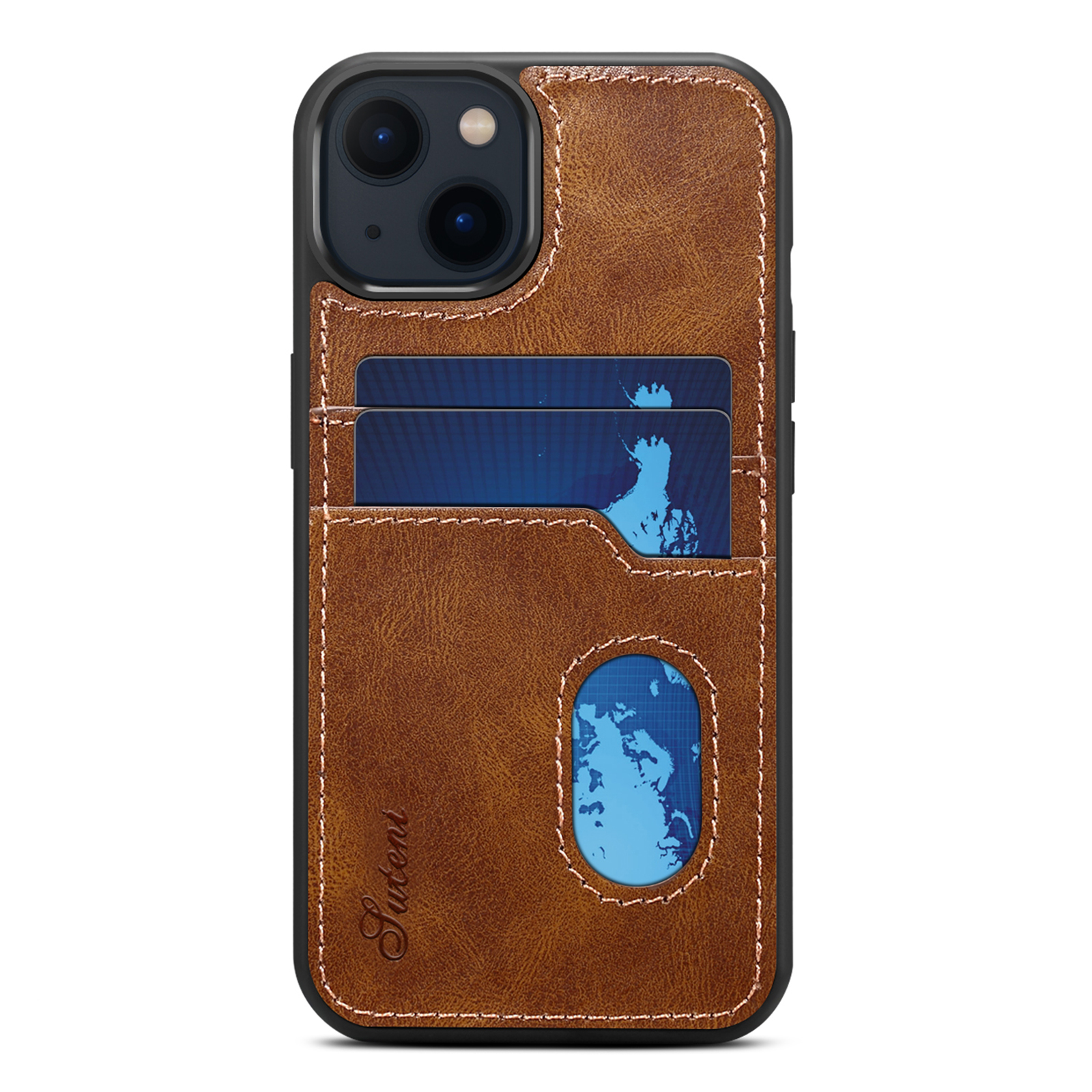 

Защита Suteni Drop Retro PU Кожаная Покрытая Туалетная Крышка с Задним Ходом с Слотами Для Держателя Карты Для Iphone 13 Mini 5,4 Дюйма - Коричневый, iPhone 13 mini