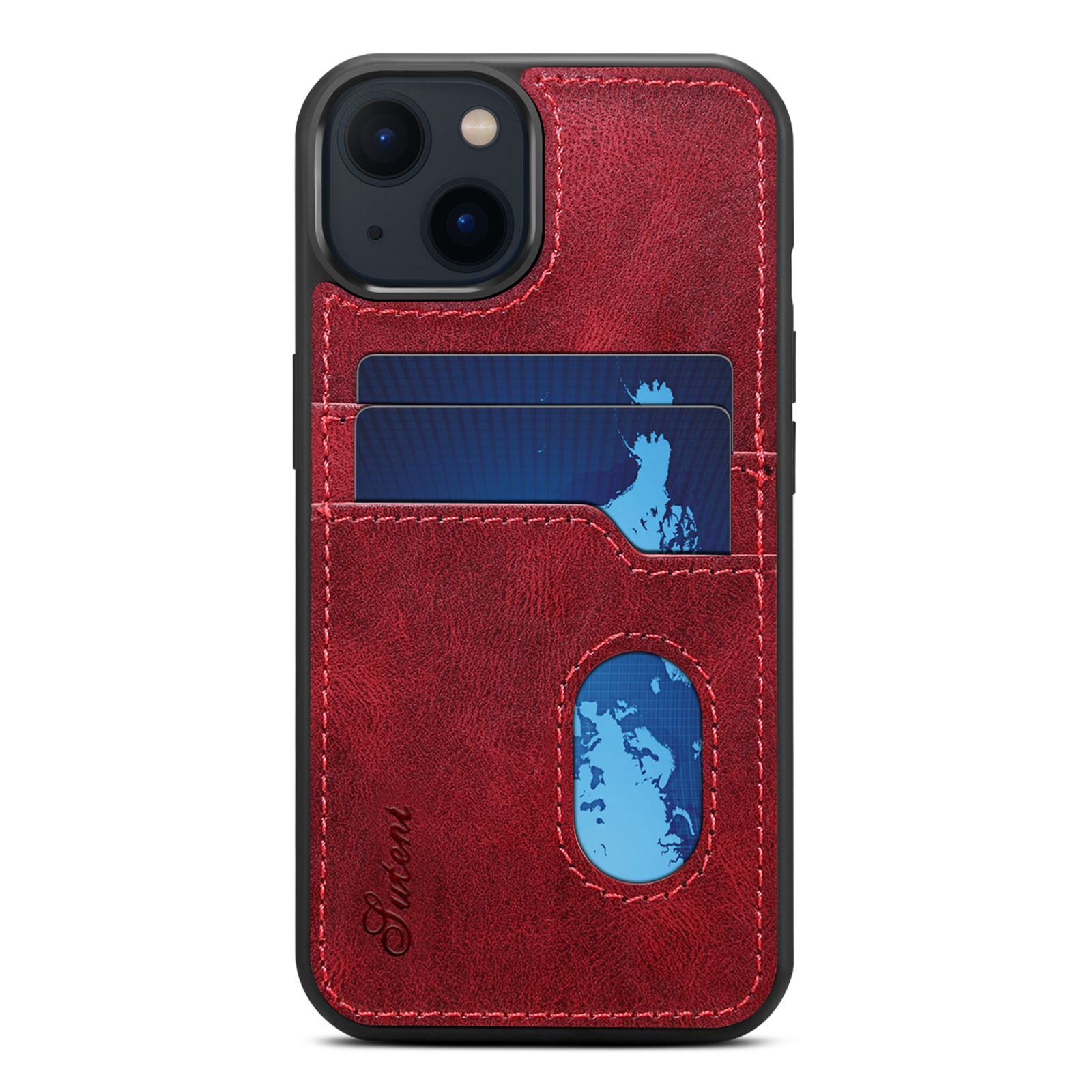 

Защита Suteni Drop Retro PU Кожаная Покрытая Туалетная Крышка с Задним Ходом с Слотами Для Держателя Карты Для Iphone 13 Mini 5,4 Дюйма - Красный, iPhone 13 mini