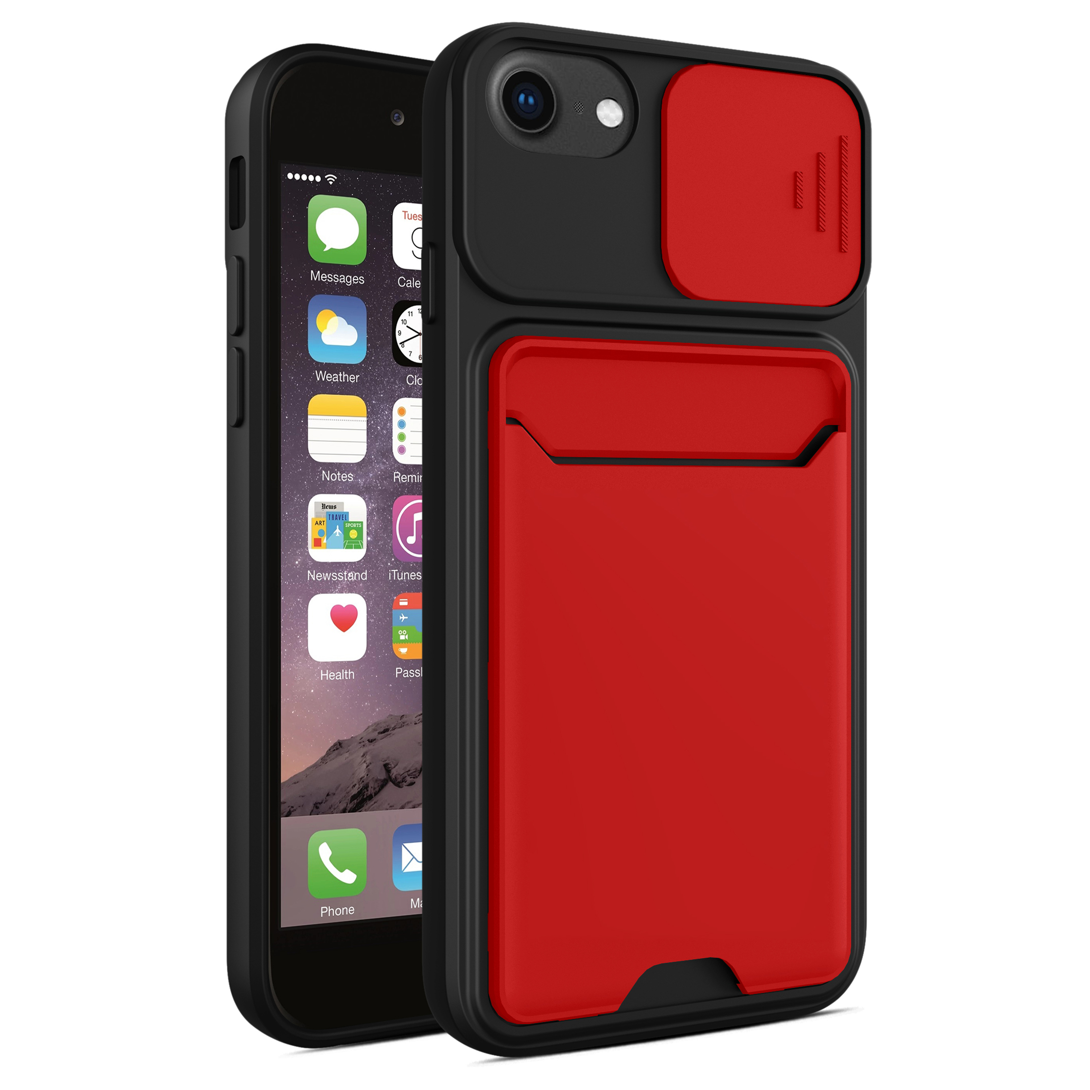 

Hard PC + TPU Cover Cover Slide Camera Protector Card Carder Чехол Для IPhone 7/8 / SE (2-го Поколения) - Красный, iPhone SE (2022)