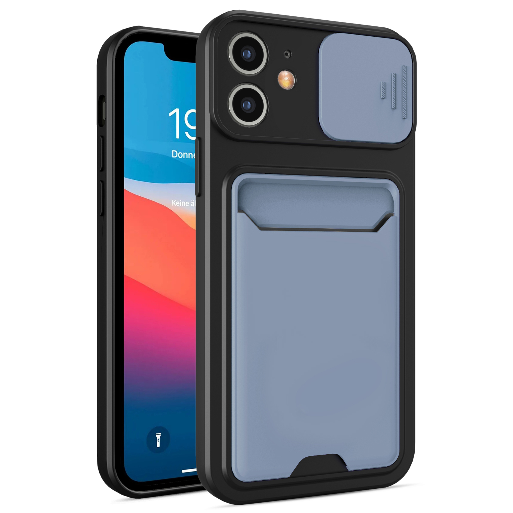 

Anti-scratch Slide Camera Protector Card Slot Design Hard PC+TPU Phone Cover Shell for iPhone 12 6.1 inch - Grey, iPhone 12