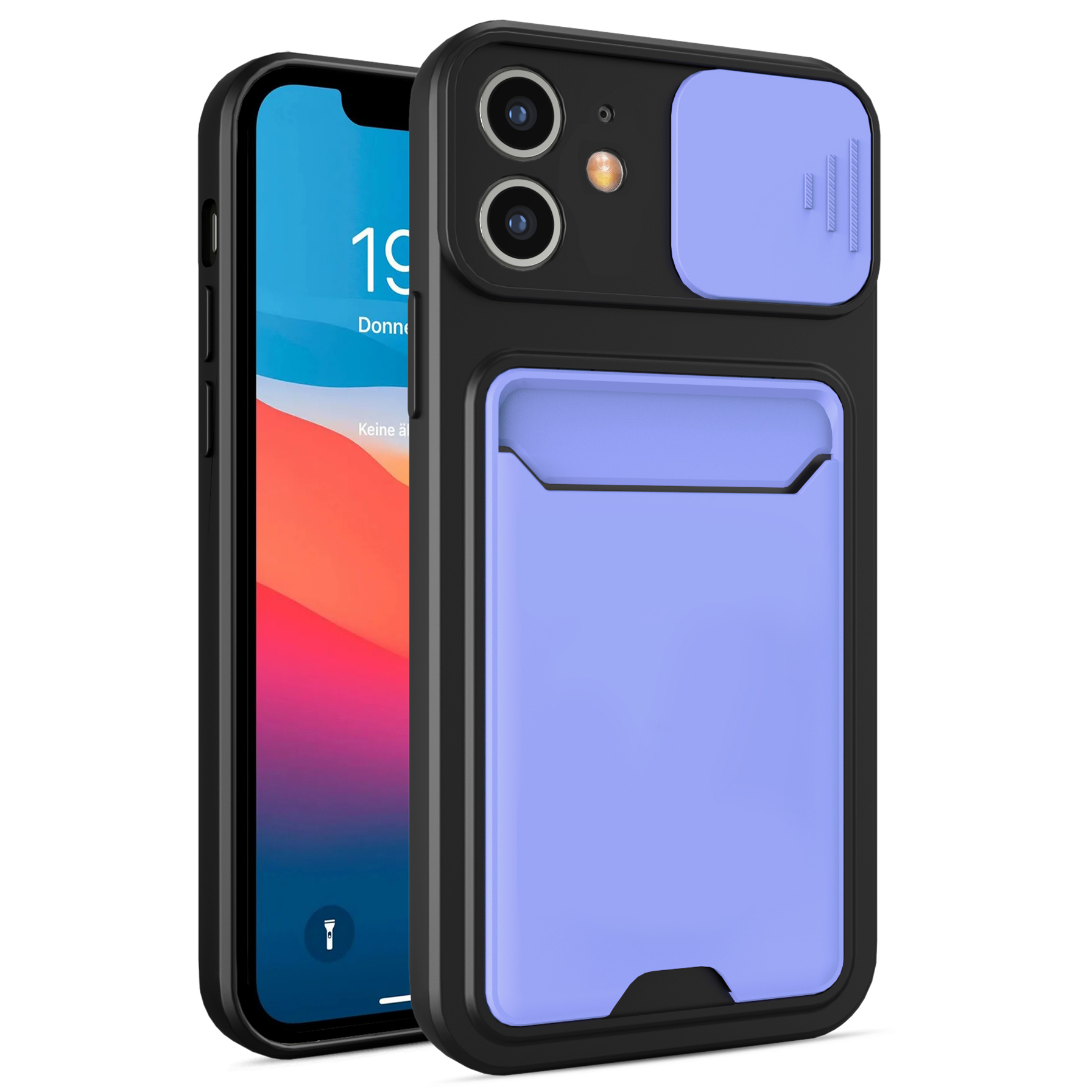

Anti-scratch Slide Camera Protector Card Slot Design Hard PC+TPU Phone Cover Shell for iPhone 12 6.1 inch - Purple, iPhone 12