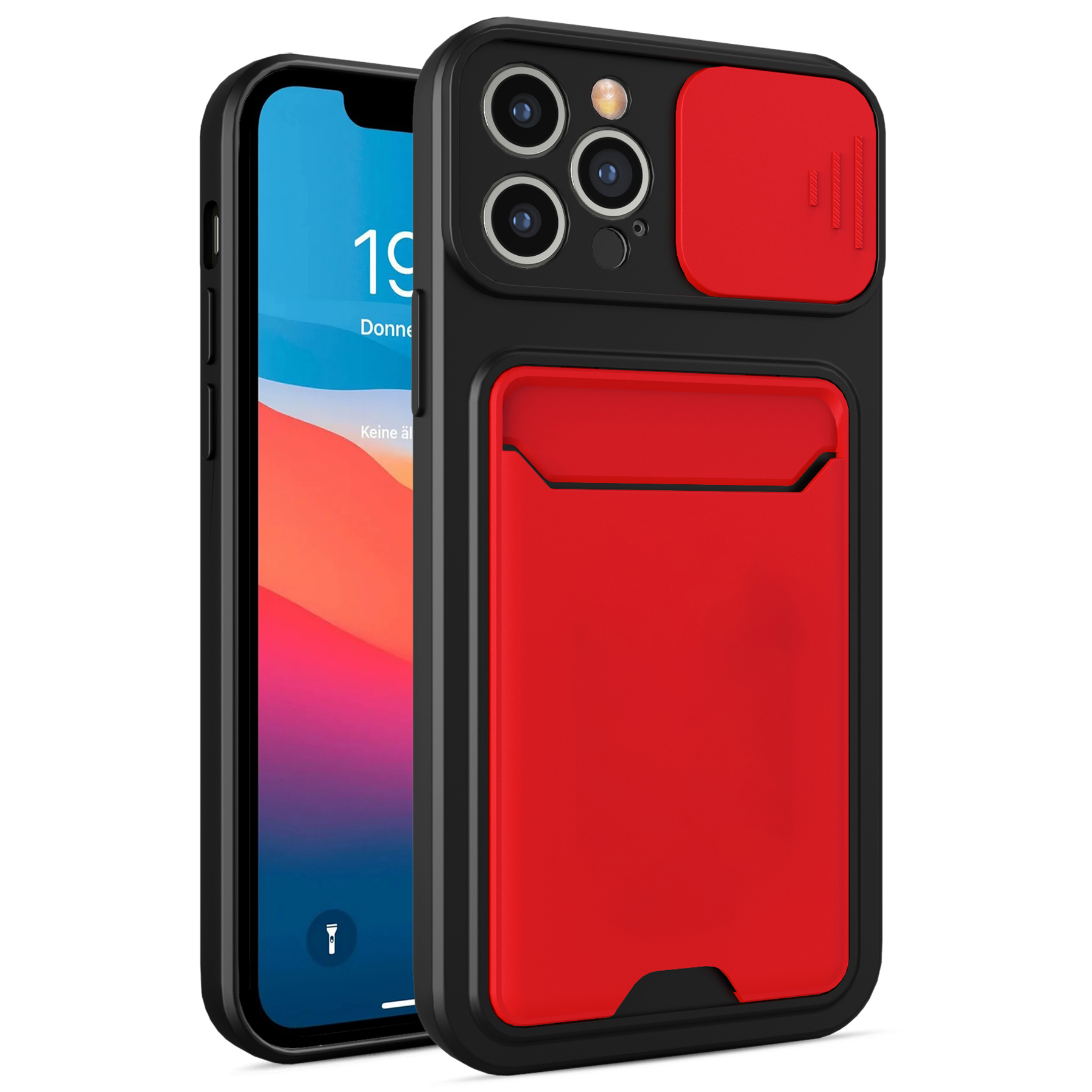 

Card Slot Design Slide Camera Protector Well-protected Hard PC+TPU Phone Cover Phone Case for iPhone 13 Pro 6.1 inch - Red, iPhone 13 Pro