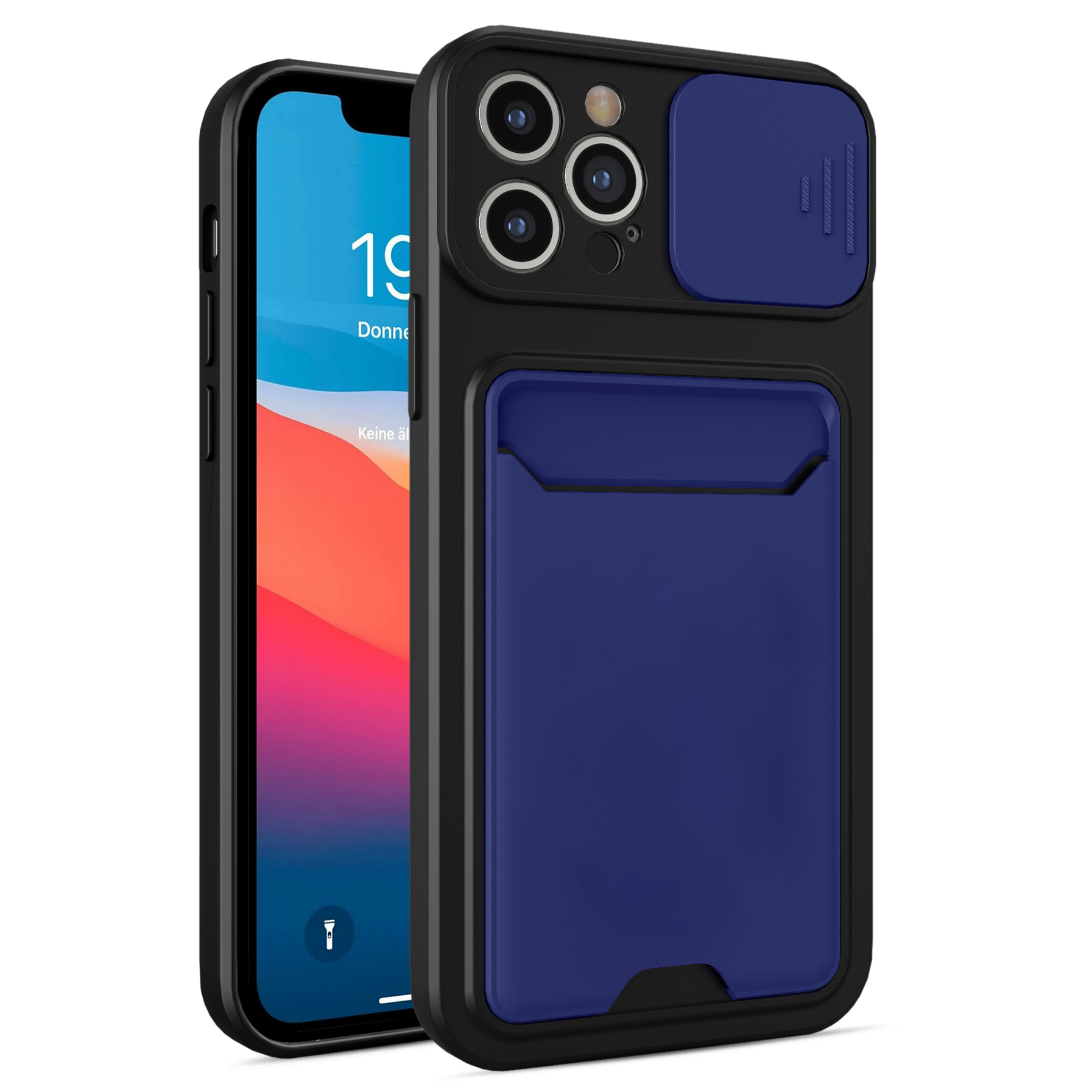 

Card Slot Design Slide Camera Protector Well-protected Hard PC+TPU Phone Cover Phone Case for iPhone 13 Pro 6.1 inch - Blue, iPhone 13 Pro