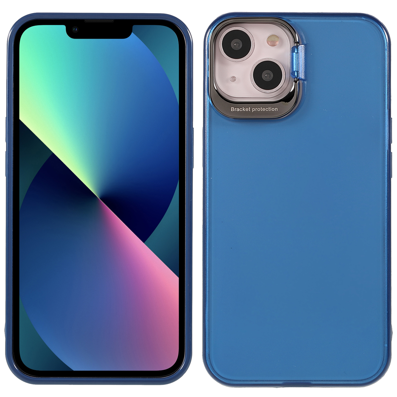 

Matte Surface PC + TPU Phone Case Drop-proof Metal Kickstand Cover Shell for iPhone 13 mini 5.4 inch - Blue, iPhone 13 mini