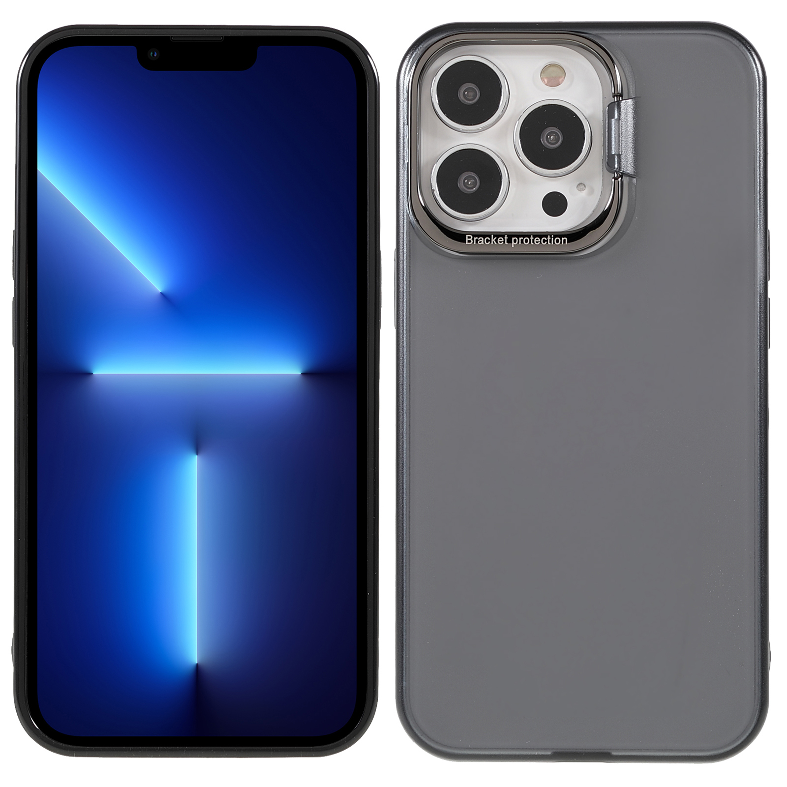 

пк + TPU Chace Case Matte Anti-fingerprint Metal Kickst Lens Lens Cover Shell Для Iphone 13 Pro 6,1 Дюйма - Черный, iPhone 13 Pro