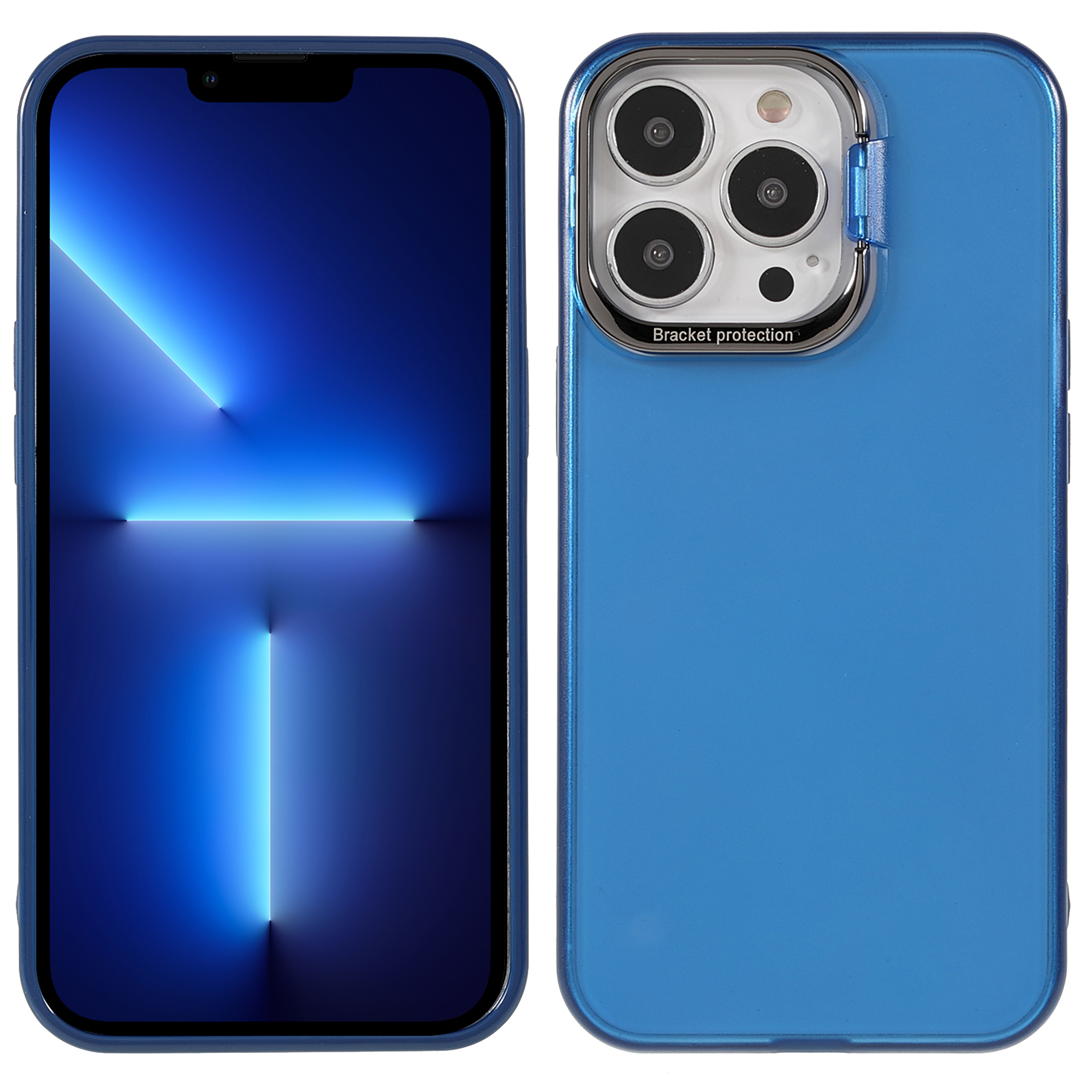 

пк + TPU Chace Case Matte Anti-fingerprint Metal Kickst Lens Lens Cover Shell Для Iphone 13 Pro 6,1 Дюйма - Синий, iPhone 13 Pro