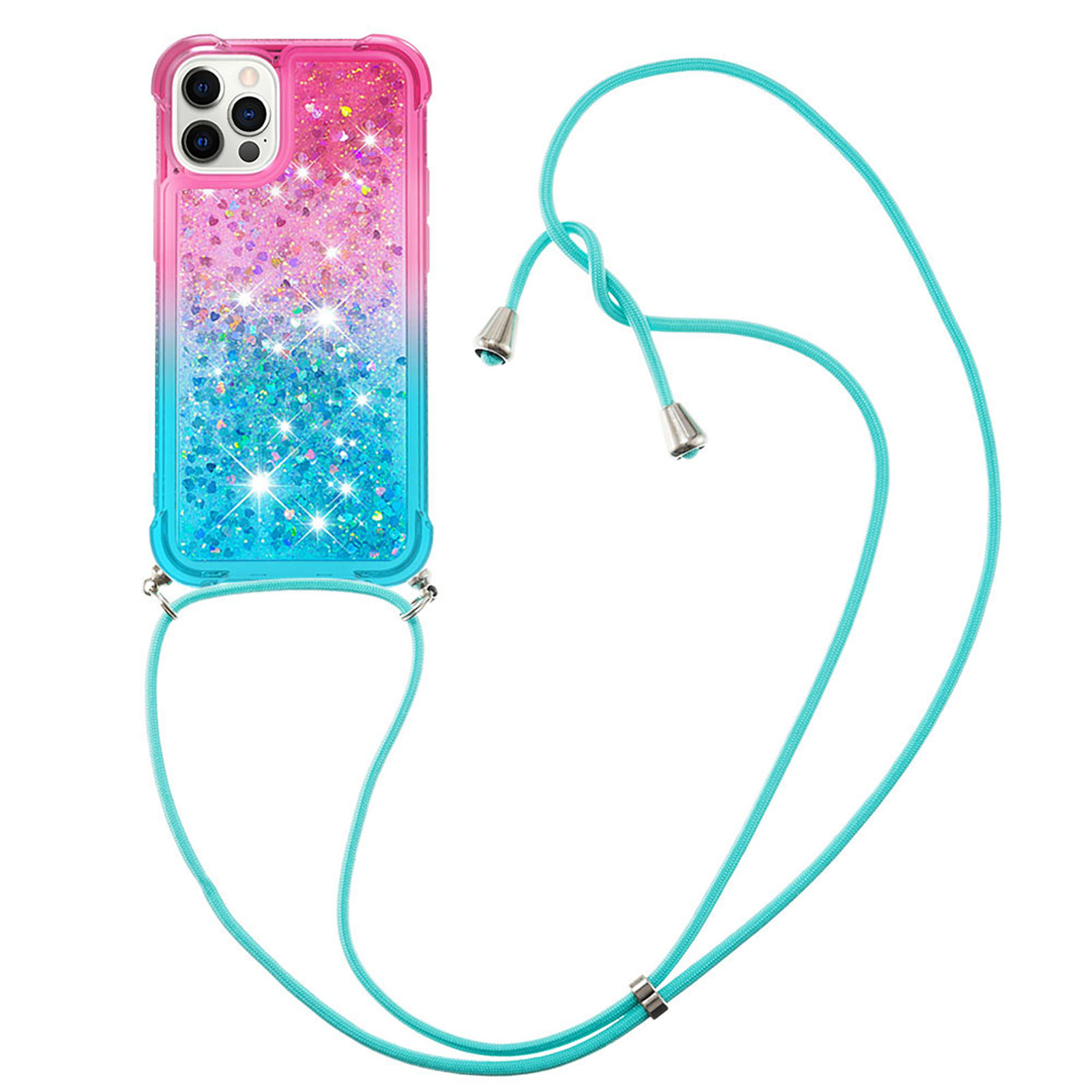 

Gradient Quicksand Series Flowing Liquid TPU Bumper Cushion Protective Case with Lanyard for iPhone 12 Pro Max 6.7 inch - Pink/Sky Blue, iPhone 12 Pro Max