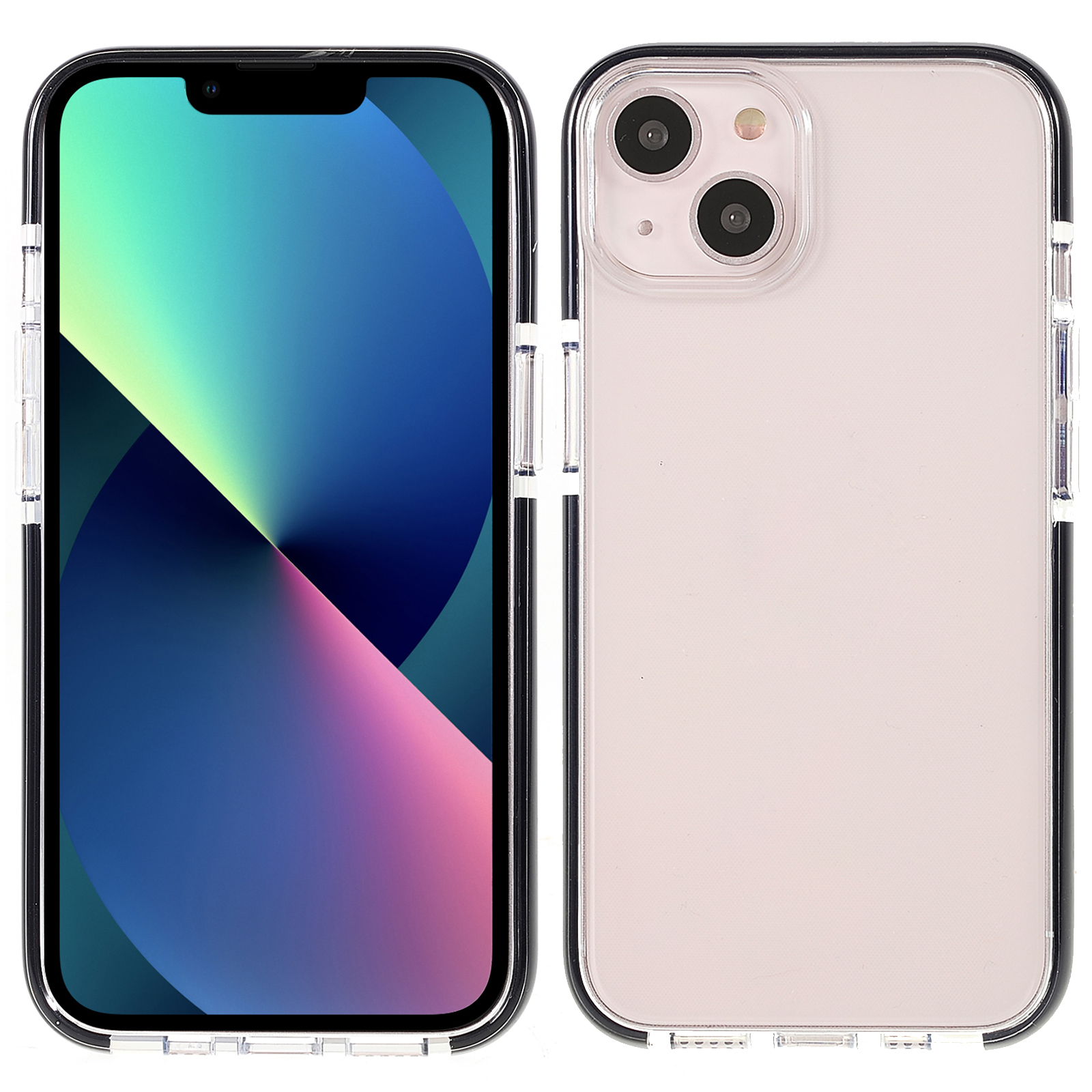 

Bi-color Frame + Clear Back Light Slim Soft Flexible TPU Case Cover for iPhone 13 6.1 inch - Black, iPhone 13