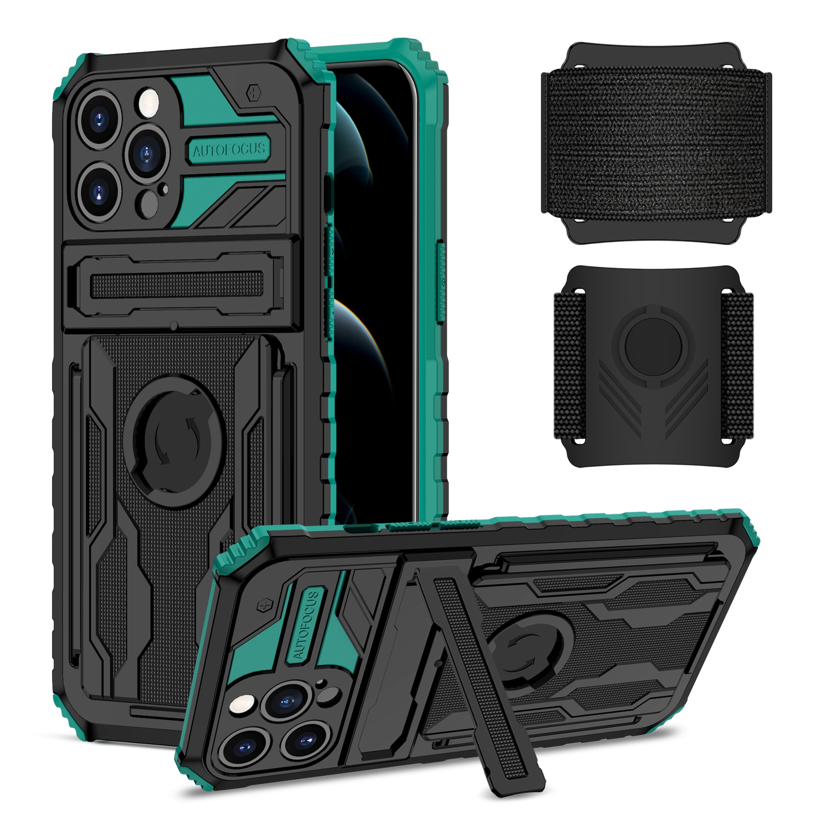 

Регулируемый Браслет Браслет Hard PC + Soft TPU Combo Combo Case Shell Для Iphone 12 Pro Max 6,7 Дюйма - Черно -зеленый, iPhone 12 Pro Max