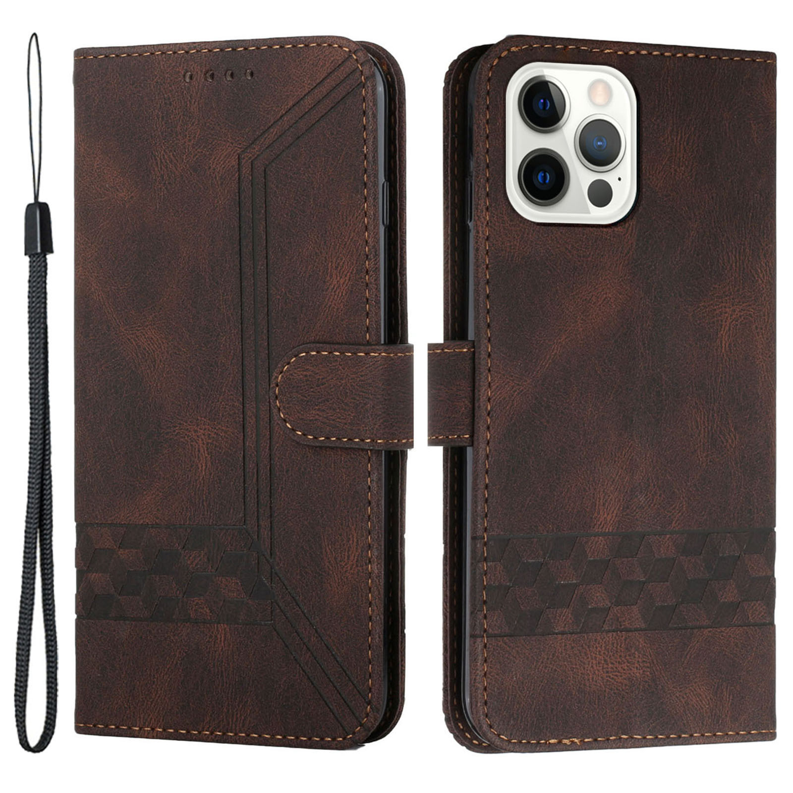 

YX0010 Magnetic Clasp Imprinting Rhombus Lines Wallet Stand Leather Case Shell for iPhone 13 Pro Max 6.7 inch - Dark Coffee, iPhone 13 Pro Max