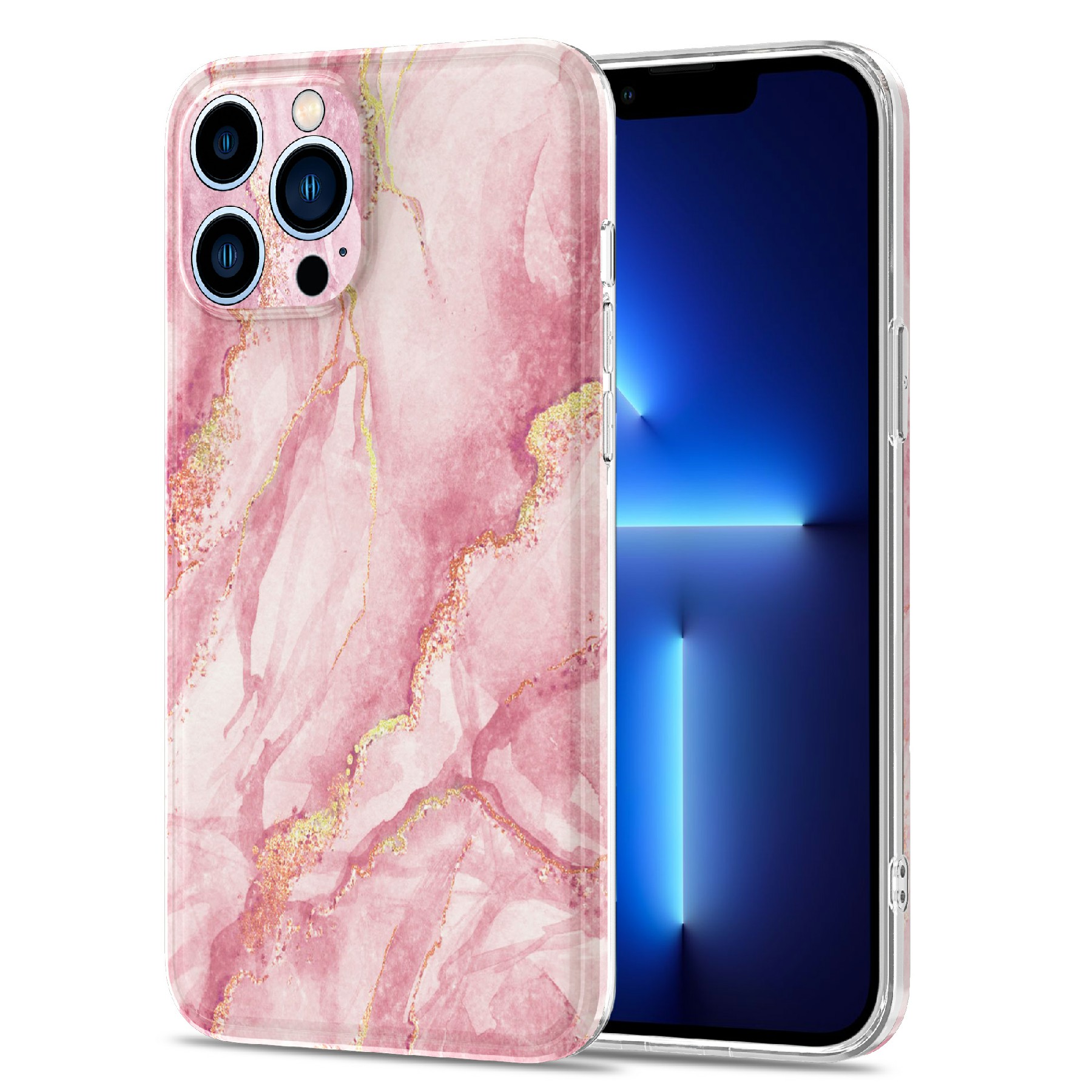 

For iPhone 13 Pro 6.1 inch Gilding Decor Marble Pattern Design TPU Phone Protector Cover - Pink, iPhone 13 Pro