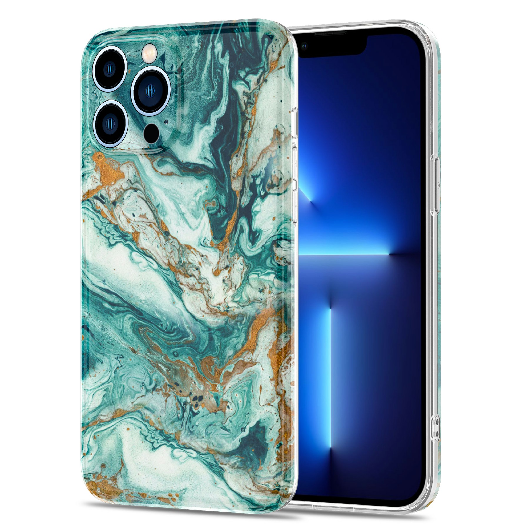 

Для IPhone 13 Pro Max 6,7 Дюймовый Позолоченный Декор Мраморной Узор Дизайн Ударопрочный Мягкий Гибкий TPU Чехол Для Телефона Телефона - Зеленый, iPhone 13 Pro Max