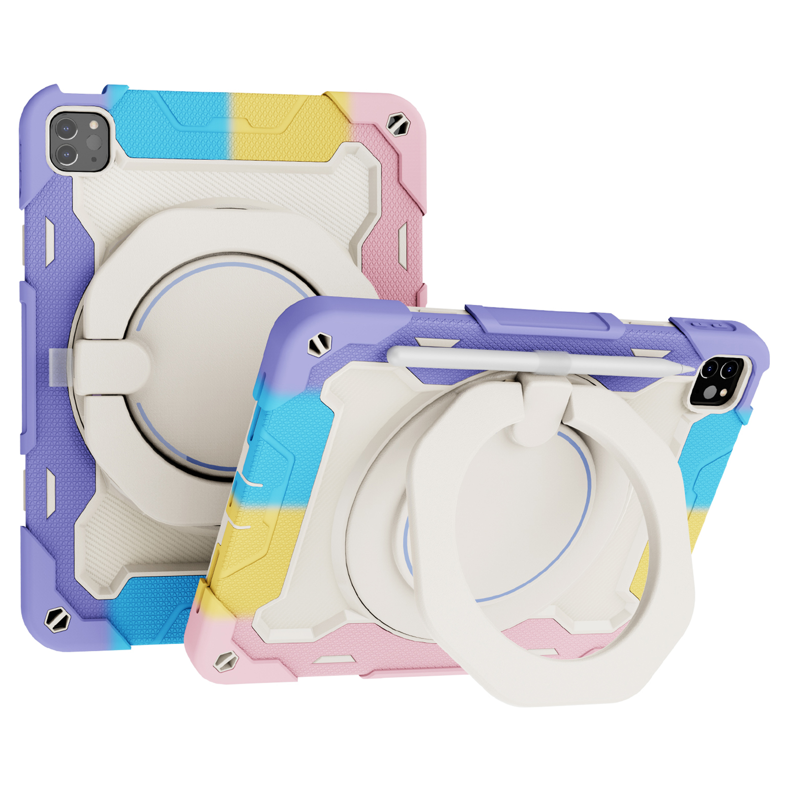 

Портативная Ручка с Кик-стендом Design PC + Silicone Pullse Cover Для Ipad Pro 11-дюймовый (2021)/(2020)/(2018)/iPad Air (2020)/Air (2022) - Красочный Розовый, iPad Pro 11 (2022)