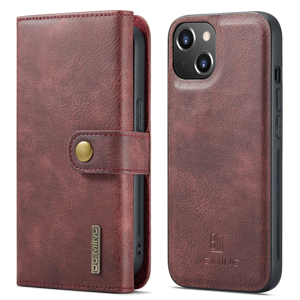 

Дг. Ming Съемный 2-в-1 Дизайн Tri-Fold Wallet Стиль Сплит Кожаный Чехол Для Телефона С Подставкой Для IPhone 13 Mini 5,4 Дюйма - Красный, iPhone 13 mini