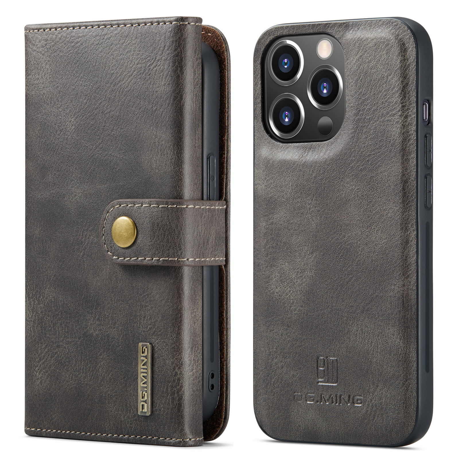 

DG.MING Wallet Stand Split Leather Cover Detachable Leather Coated Phone Case for iPhone 13 Pro Max 6.7 inch - Coffee, iPhone 13 Pro Max