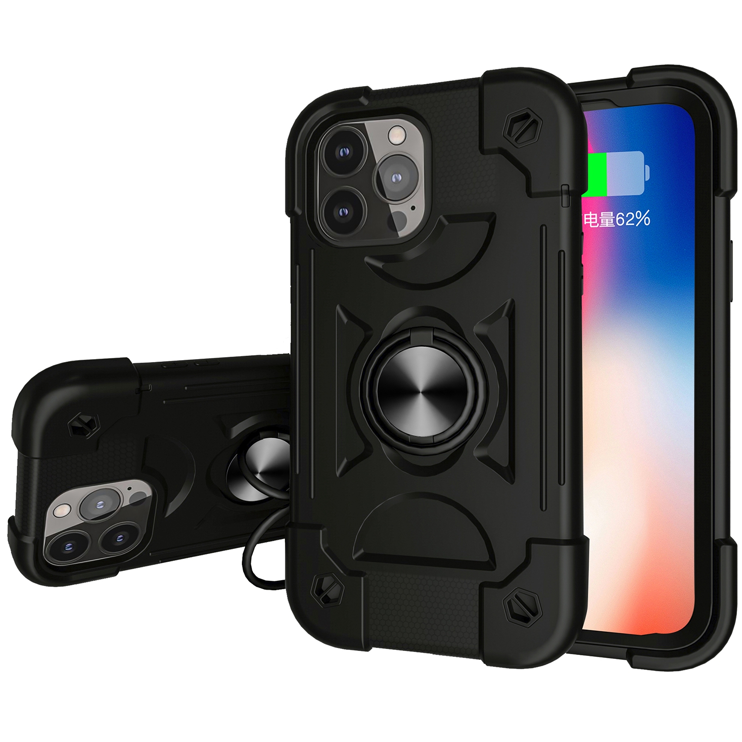 

3-in-1 Phone Case PC + Silicone with Multi-Color Anti-Drop Protections for iPhone 13 Pro Max 6.7 inch - Black/Black, iPhone 13 Pro Max