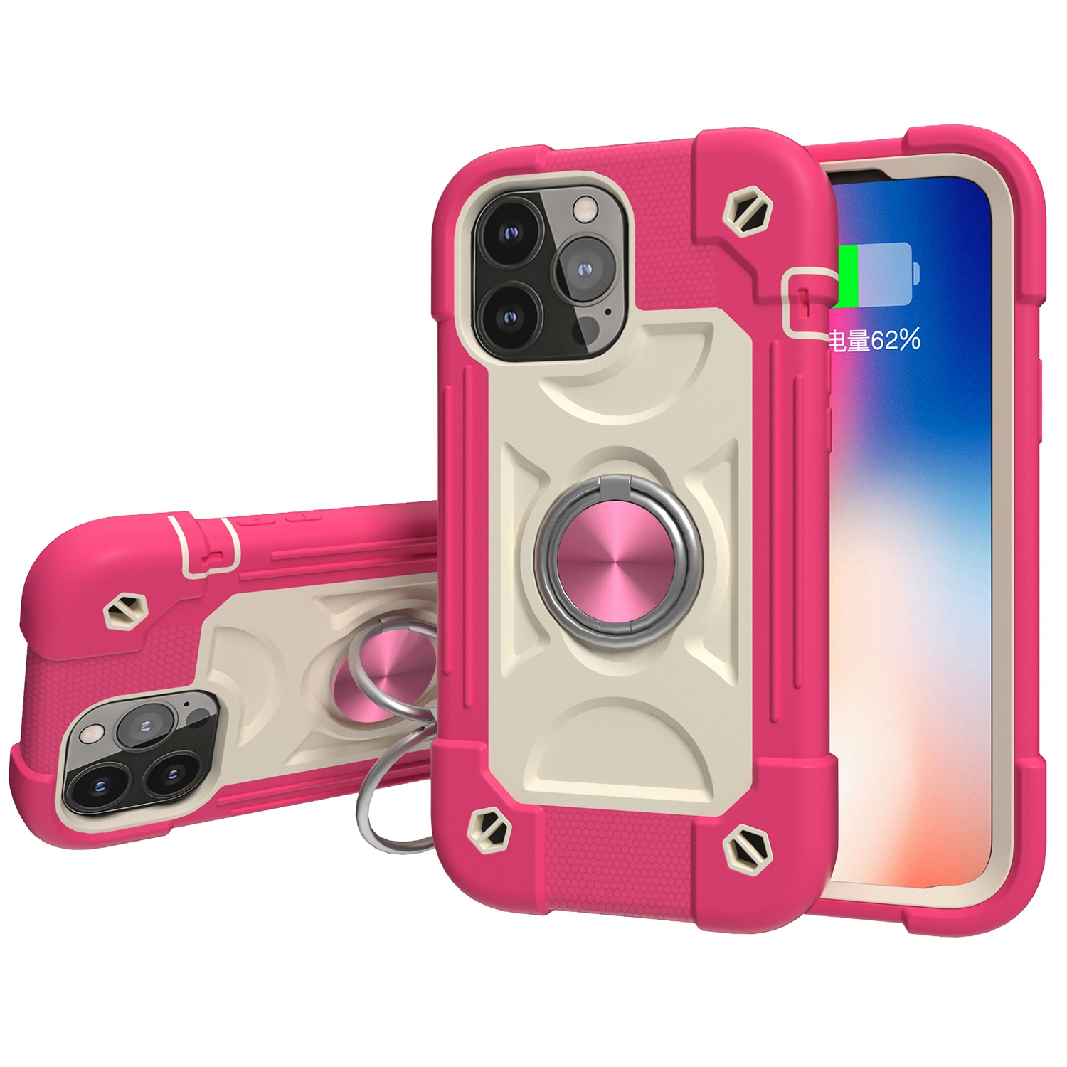 

3-in-1 Phone Case PC + Silicone with Multi-Color Anti-Drop Protections for iPhone 13 Pro Max 6.7 inch - Rose, iPhone 13 Pro Max