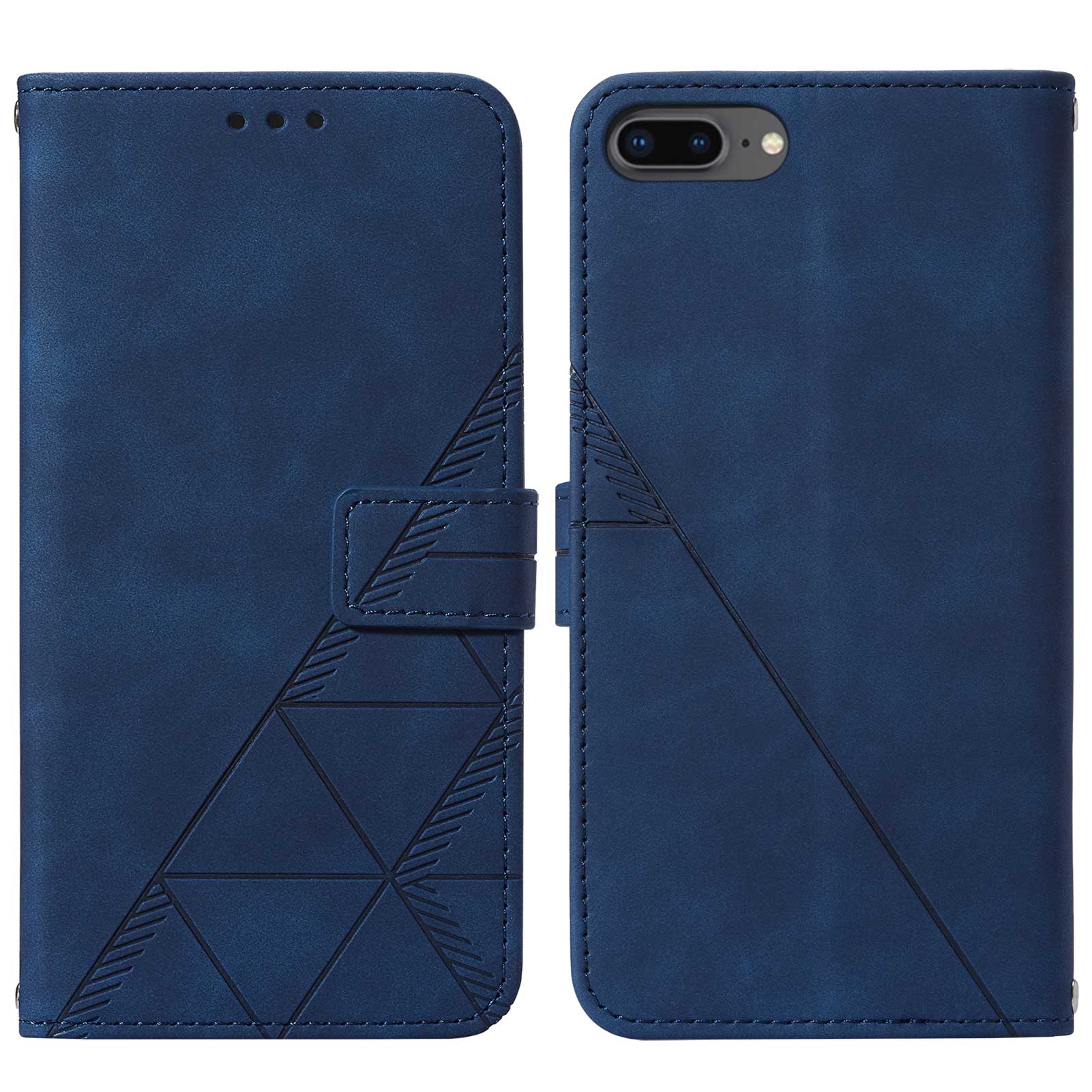 

PU Leather Wallet Phone Shell Double-Sided Magnetic Clasp Lines Imprinting Phone Stand Cover for iPhone 6 Plus 5.5 inch/7 Plus 5.5 inch/8 Plus 5.5 inch - Sapphire, iPhone 6 Plus 5.5 inch