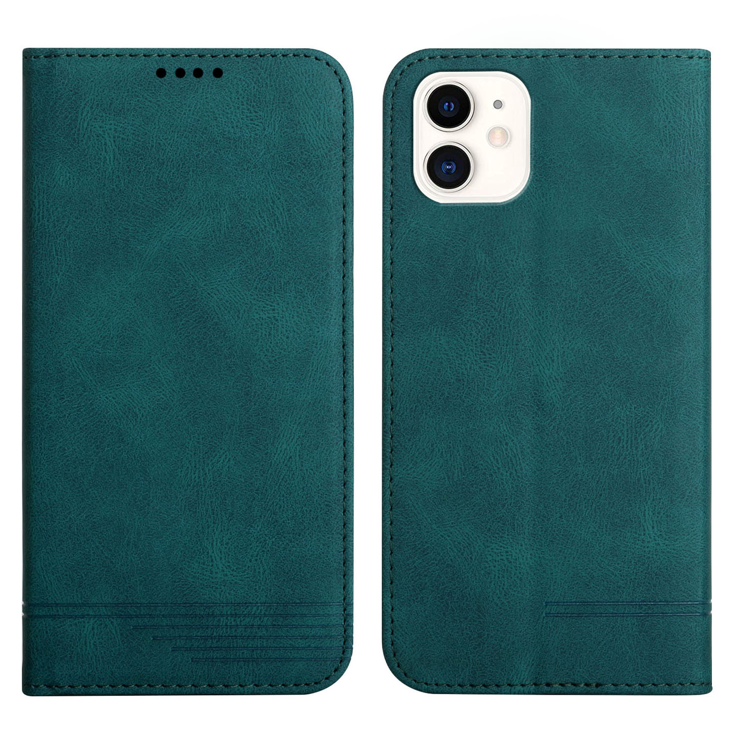 

Flip Protection Phone Cover Business Style TPU+PU Leather Wallet Phone Case for iPhone 12 mini 5.4 inch - Green, iPhone 12 mini