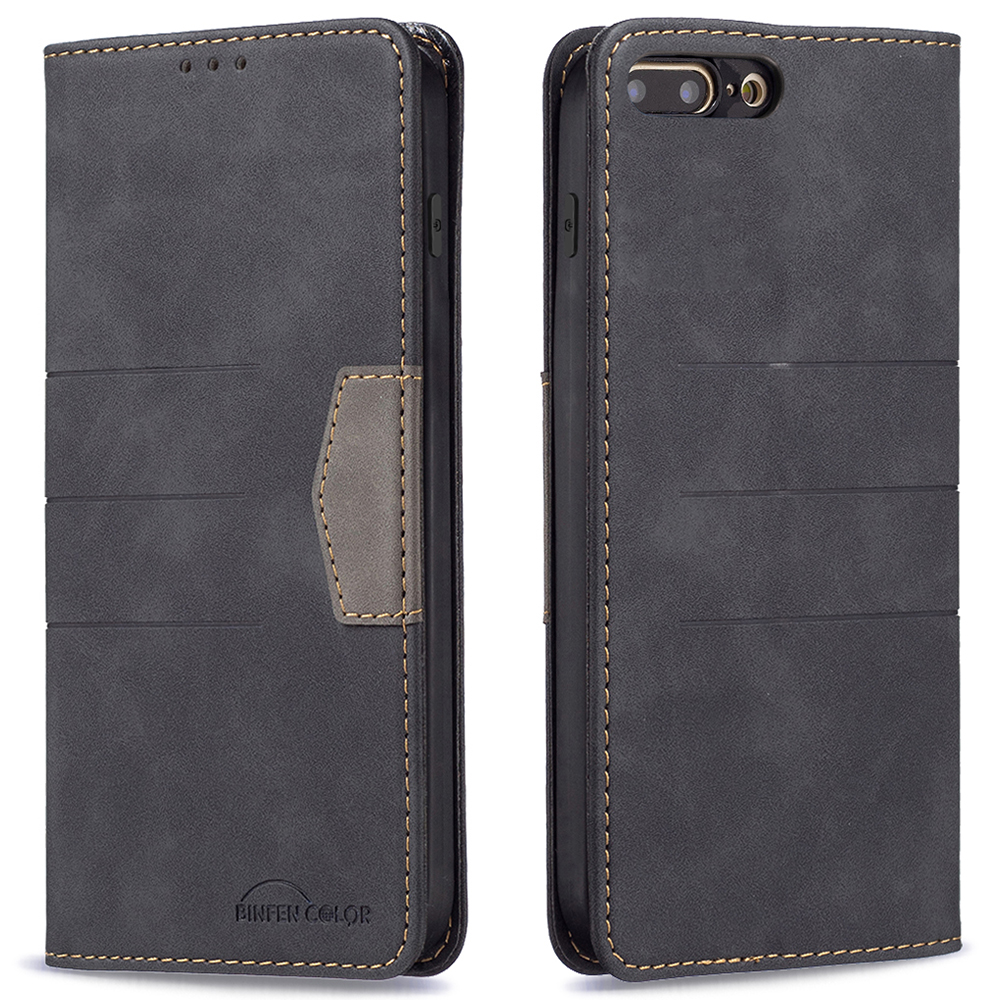 

BINFEN COLOR Anti-fingerprint Mobile Phone Cover Auto-absorption Anti-dust Phone Case Splicing Leather Wallet Shell for iPhone 8 Plus/7 Plus 5.5 inch - Black, iPhone 8 Plus 5.5 inch