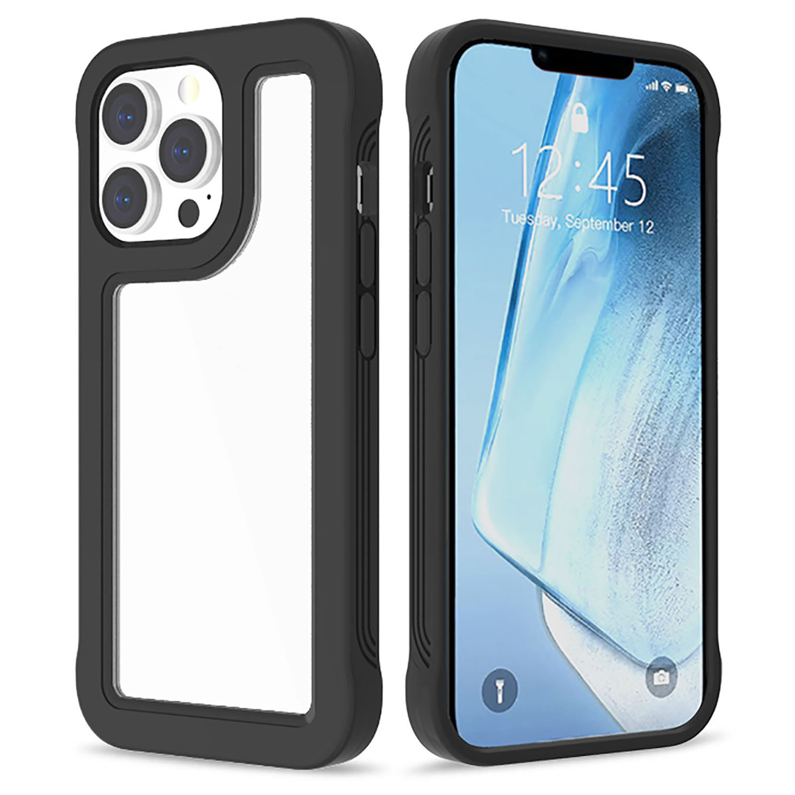 

Crystal Clear 2-в-1 Тяжелый Твердый пк + Мягкий TPU Shock Absorption Protective Для Iphone 13 Pro 6,1 Дюйма - Черный, iPhone 13 Pro