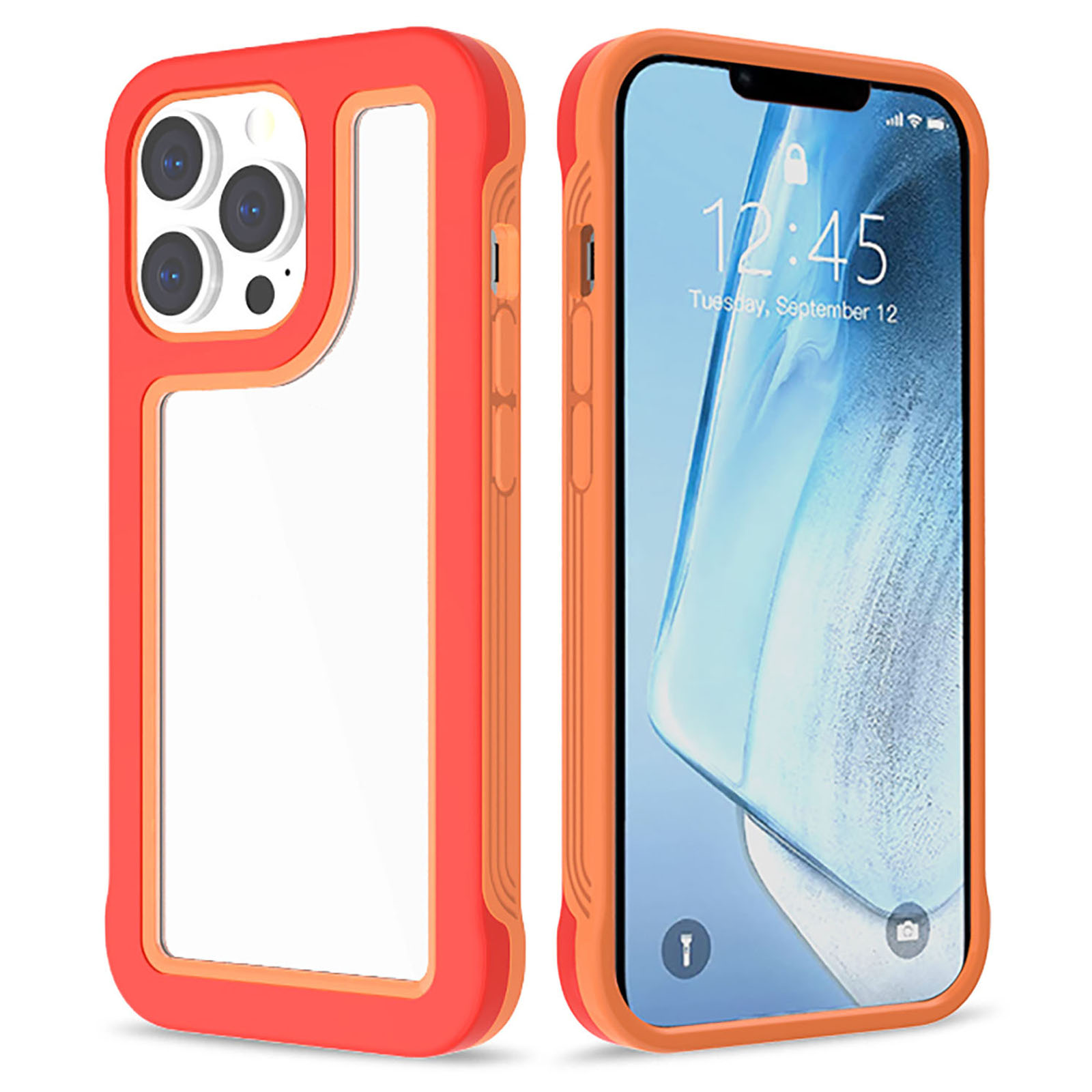 

Crystal Clear 2-в-1 Тяжелый Твердый пк + Мягкий TPU Shock Absorption Protective Для Iphone 13 Pro 6,1 Дюйма - Ярко -красный/оранжевый, iPhone 13 Pro