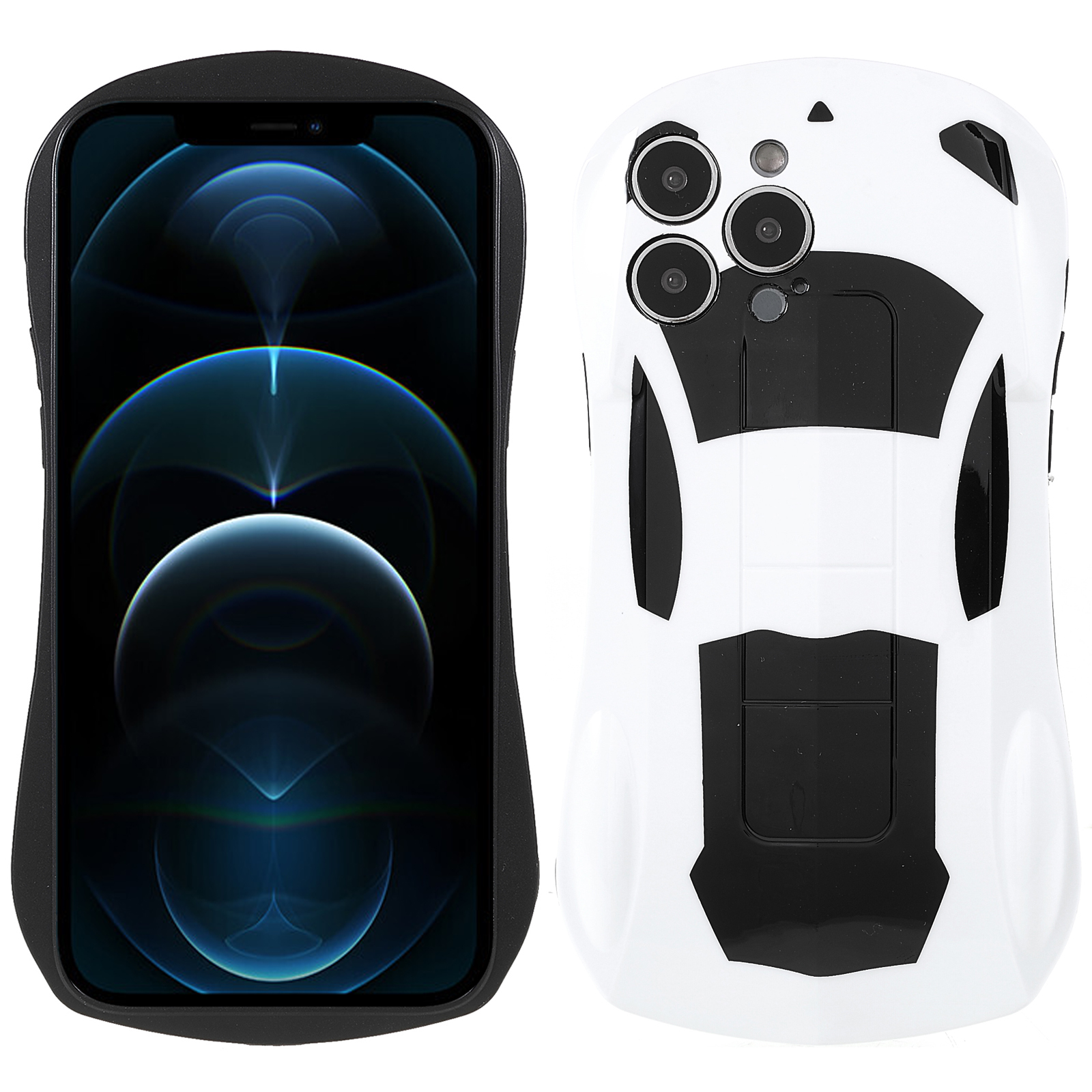 

Luxurious 3D Sports Car Shaped Anti-dust Phone Case IMD Anti-fading TPU Phone Case for iPhone 12 Pro 6.1 inch - White, iPhone 12 Pro
