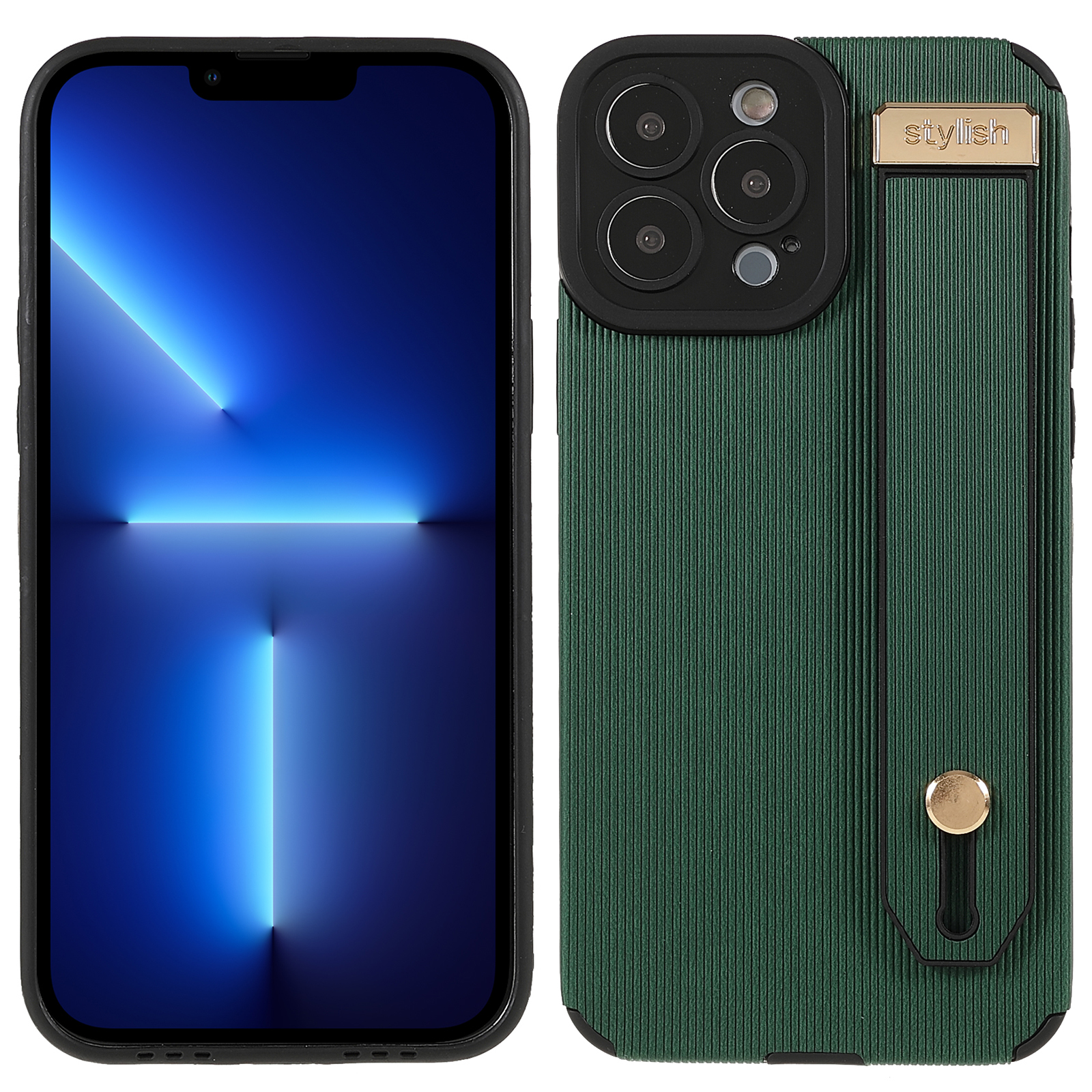 

Стильный Телефон с Точным Вырезом Anti-fall TPU + Microfiber Leather Shell Cover с Запястью Для Iphone 13 Pro 6,1 Дюйма - Зеленый, iPhone 13 Pro