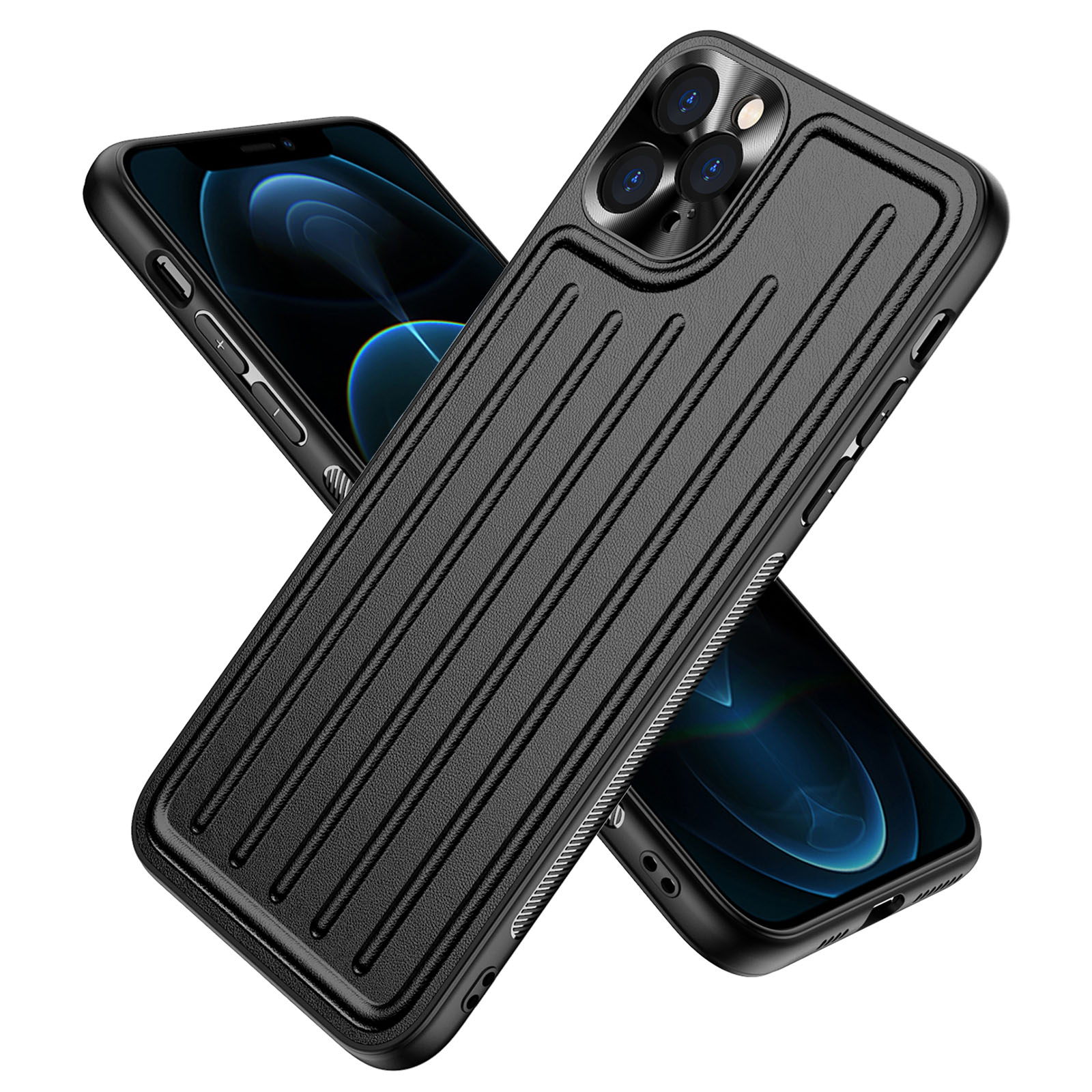 

Anti-Fingerprint TPU + PU Кожаный Чехол Для Телефона Защитный Чехол Для IPhone 12 Pro 6,1 Дюйма - Чернить, iPhone 12 Pro