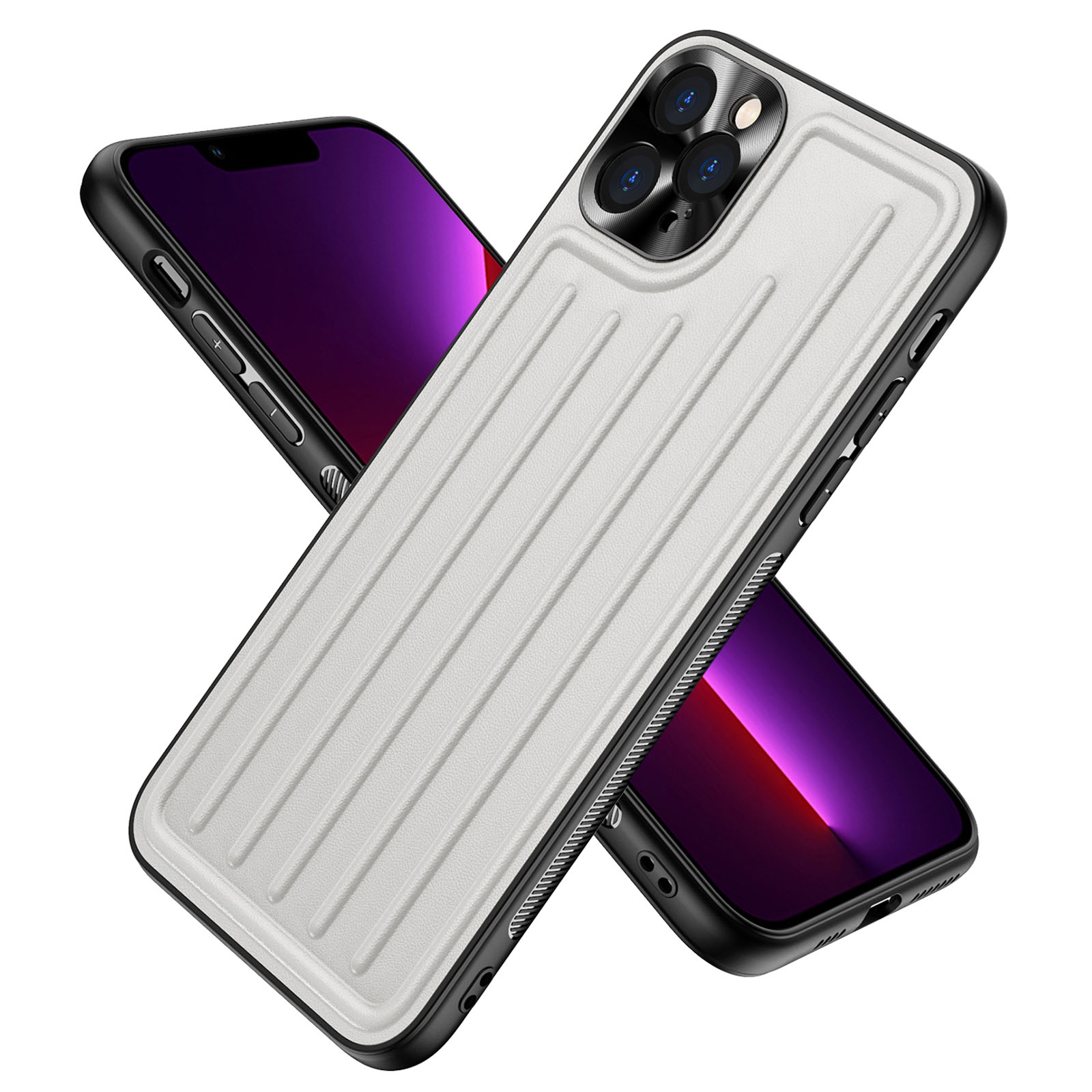 

Anti-drop Phone Case Anti-fingerprint TPU + PU Leather Phone Cover for iPhone 13 Pro Max 6.7 inch - White, iPhone 13 Pro Max