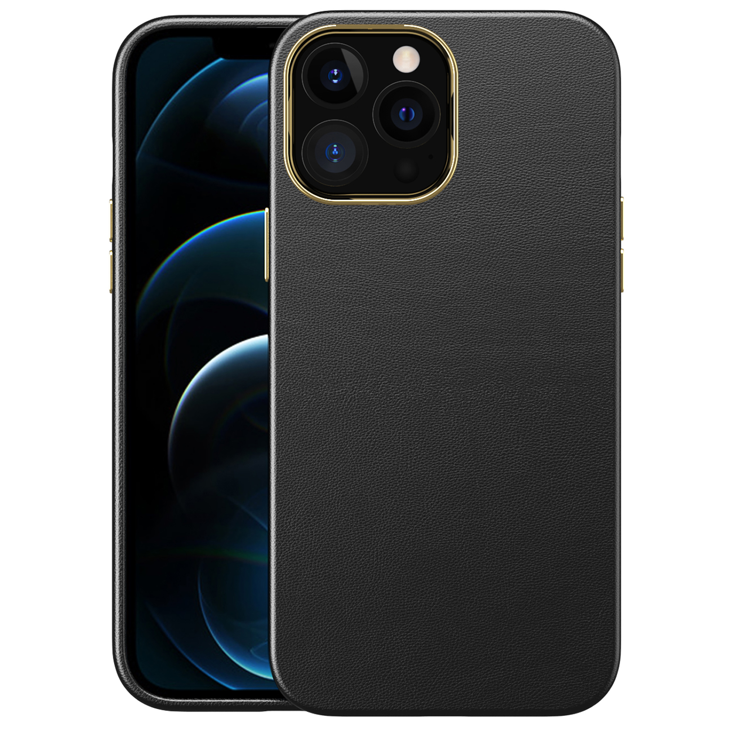 

Объективная Камера Каркасная Каркавая Кожаная Текстура TPU + пк Combo Phone Case Для Iphone 12/12 Pro 6,1 Дюйма - Черный, iPhone 12