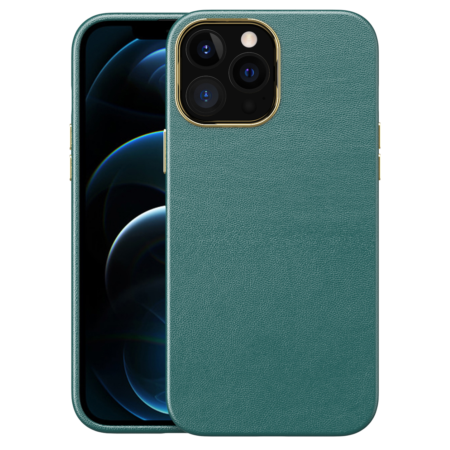 

Объективная Камера Каркасная Каркавая Кожаная Текстура TPU + пк Combo Phone Case Для Iphone 12/12 Pro 6,1 Дюйма - Черно -зеленый, iPhone 12