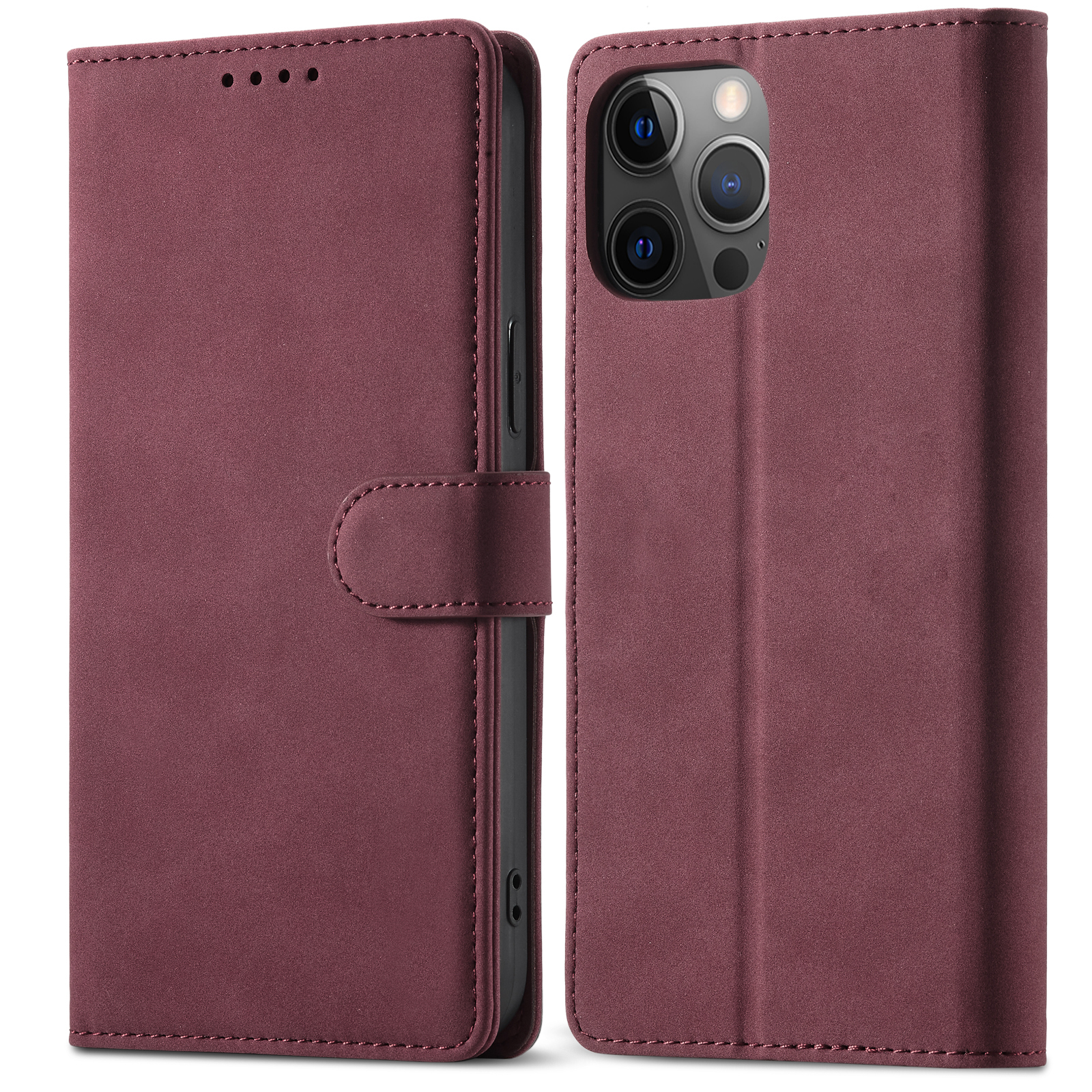 

RFID Blocking Design Matte PU Кожаный Кошелек Стенд Телефон Защитный Корпус Для Iphone 12 Pro Max 6,7 Дюйма - Красное Вино, iPhone 12 Pro Max