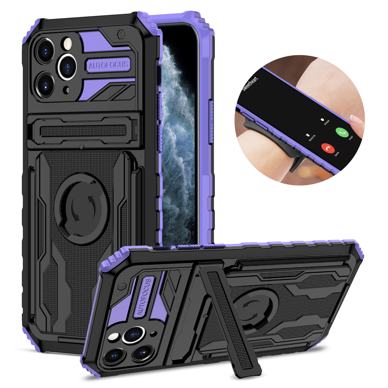 

Enkay Hat Prince Sport Armband PC + TPU Chase Case Dust Pronate Cover Mobile Phone с Kickstand Для Iphone 11 Pro 5,8 Дюйма - Пурпурный, iPhone 11 Pro 5.8 inch